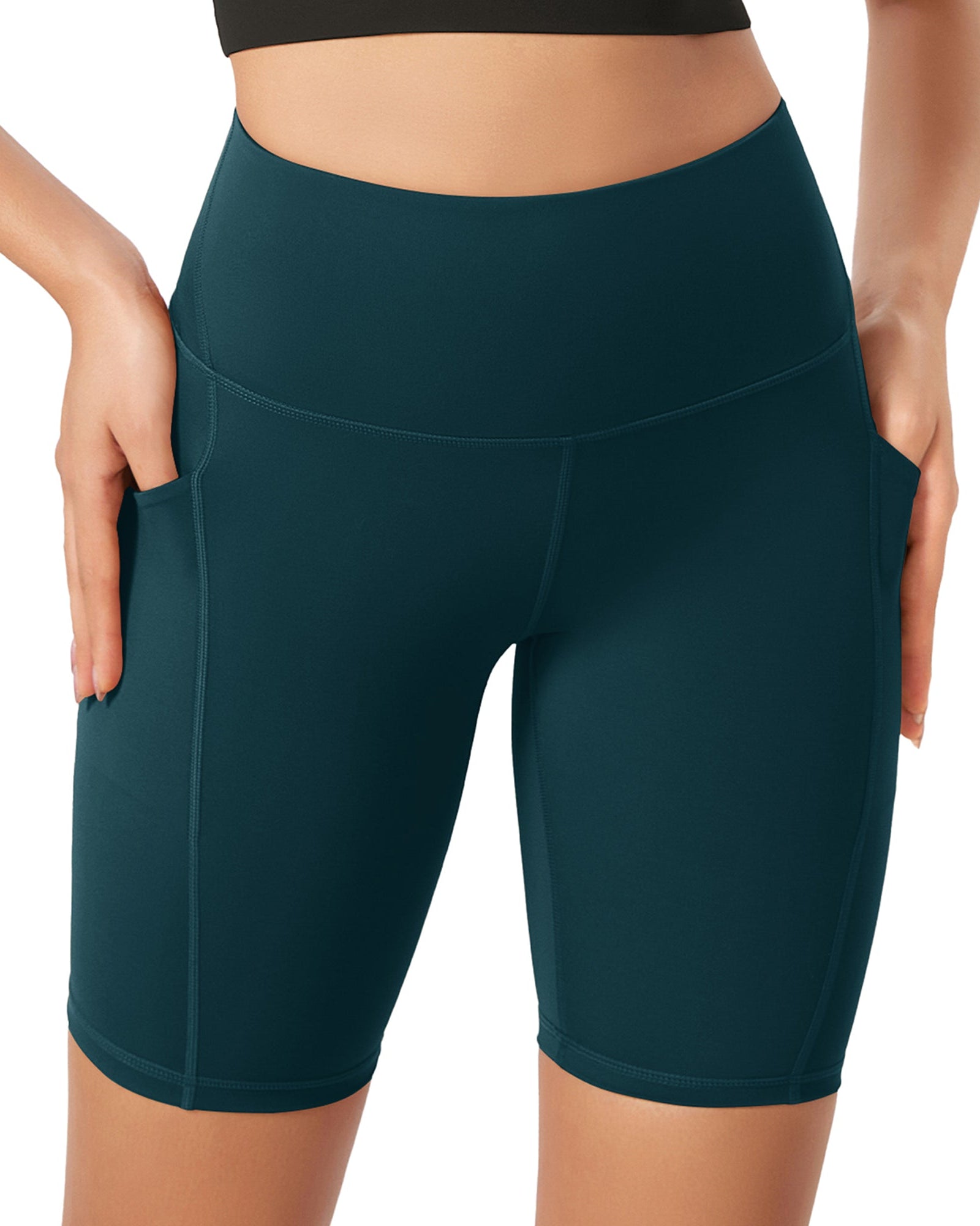 ODLEX 8 Inseam High Waist Workout Athletic Biker Shorts with Pockets Forest Teal - ododos