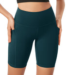 ODLEX 8 Inseam High Waist Workout Athletic Biker Shorts with Pockets Forest Teal - ododos