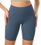 ODLEX 8 Inseam High Waist Workout Athletic Biker Shorts with Pockets Ink Blue - ododos