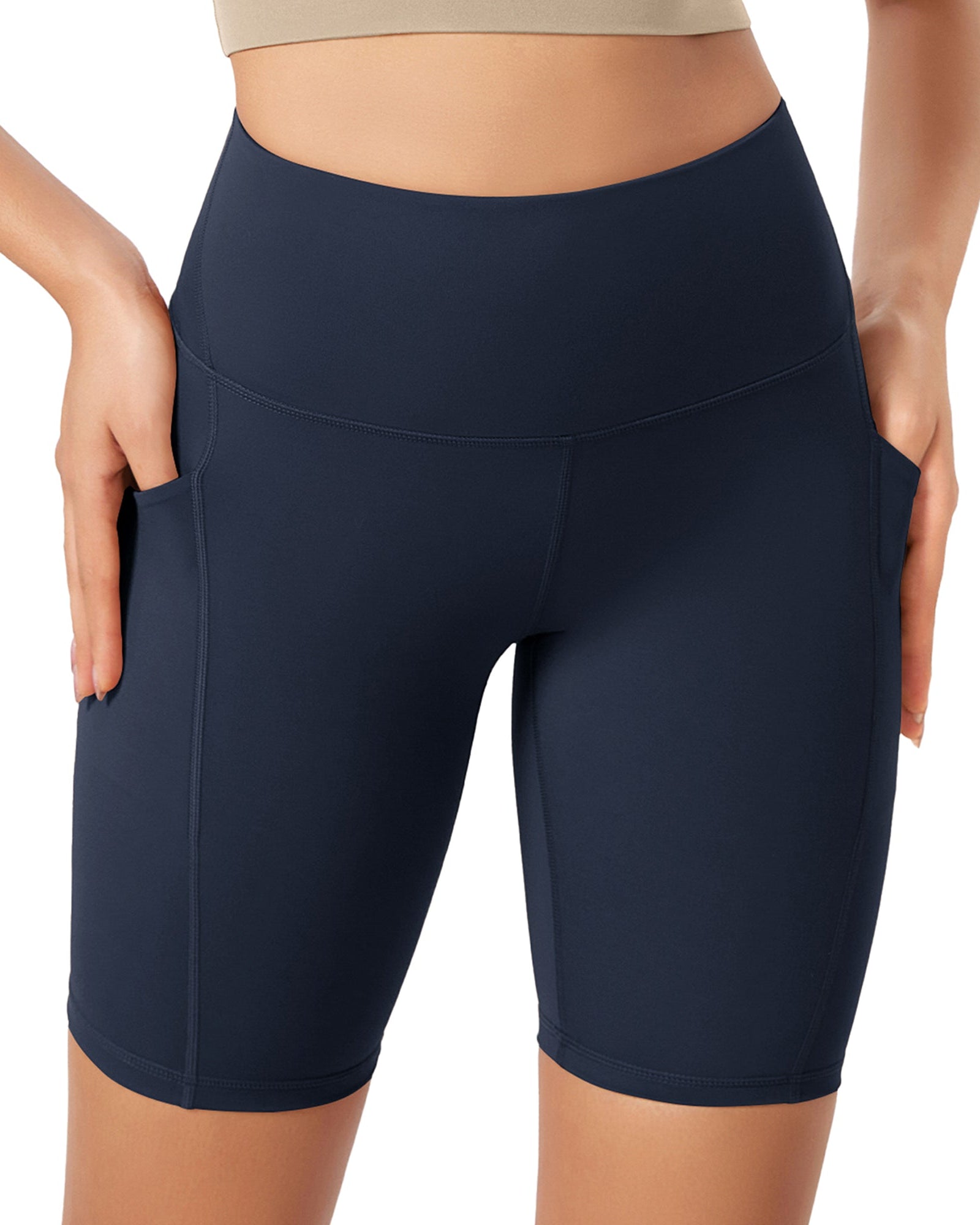 ODLEX 8 Inseam High Waist Workout Athletic Biker Shorts with Pockets Navy - ododos