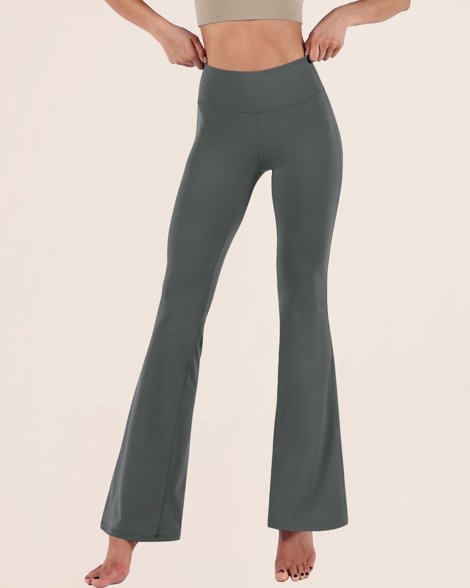 29 High Waisted Flared Work Pants Charcoal - ododos
