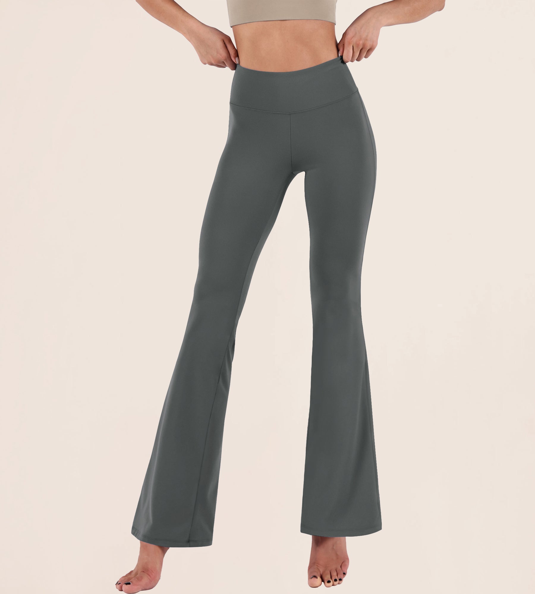 29 High Waisted Flared Work Pants Charcoal - ododos