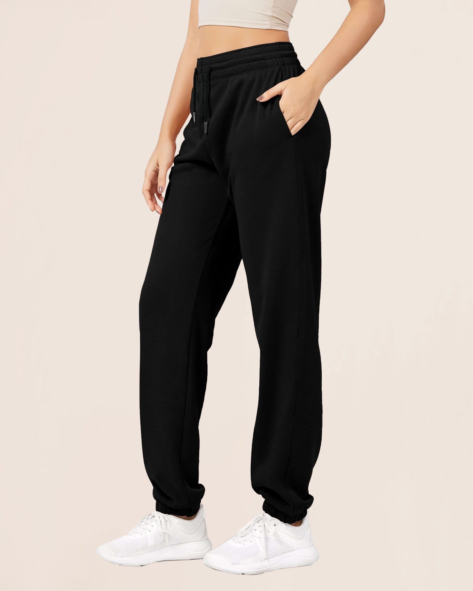 Cotton French Terry High Waist Drawstring Lounge Pants - ododos