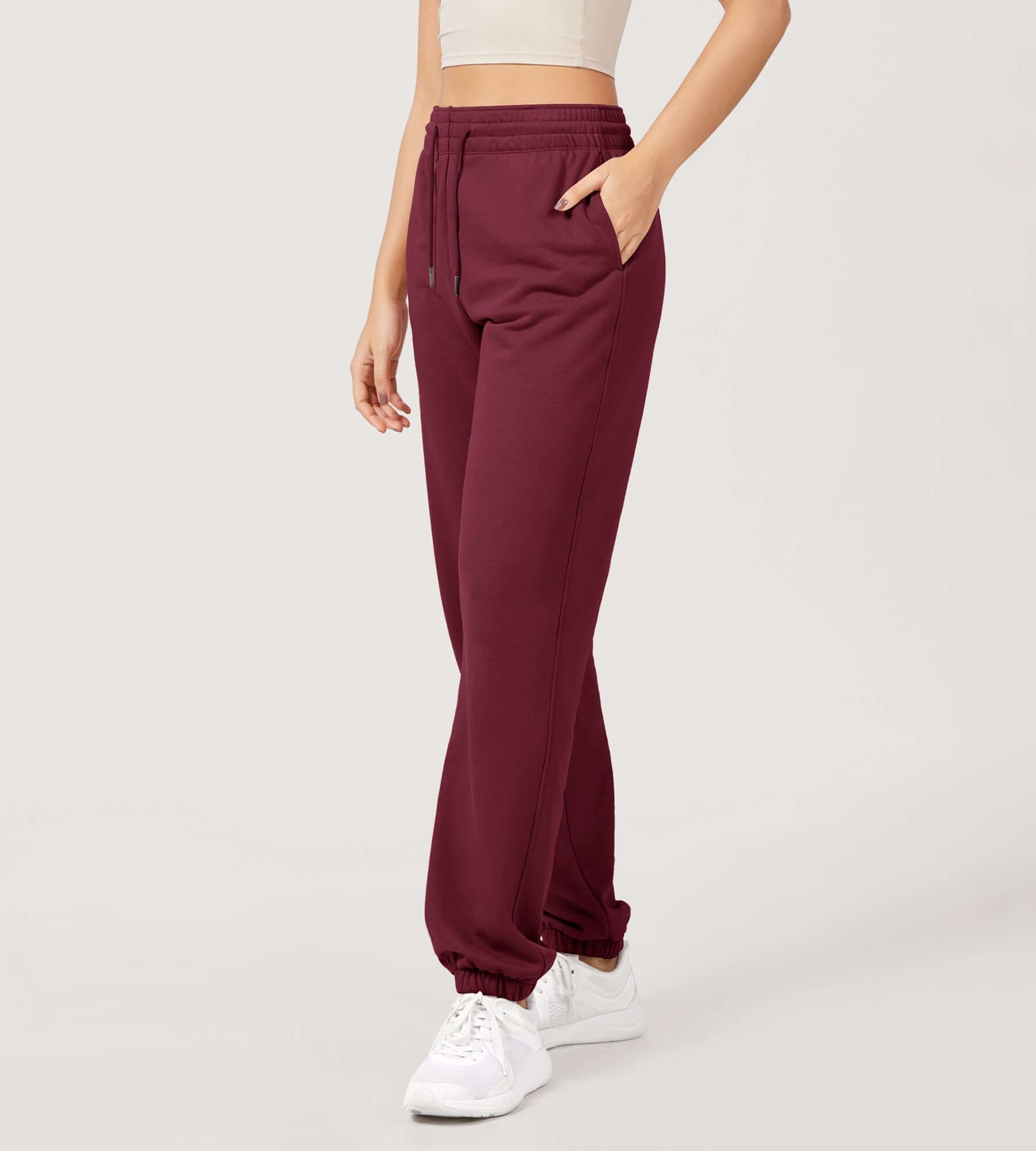 Cotton French Terry High Waist Drawstring Lounge Pants - ododos