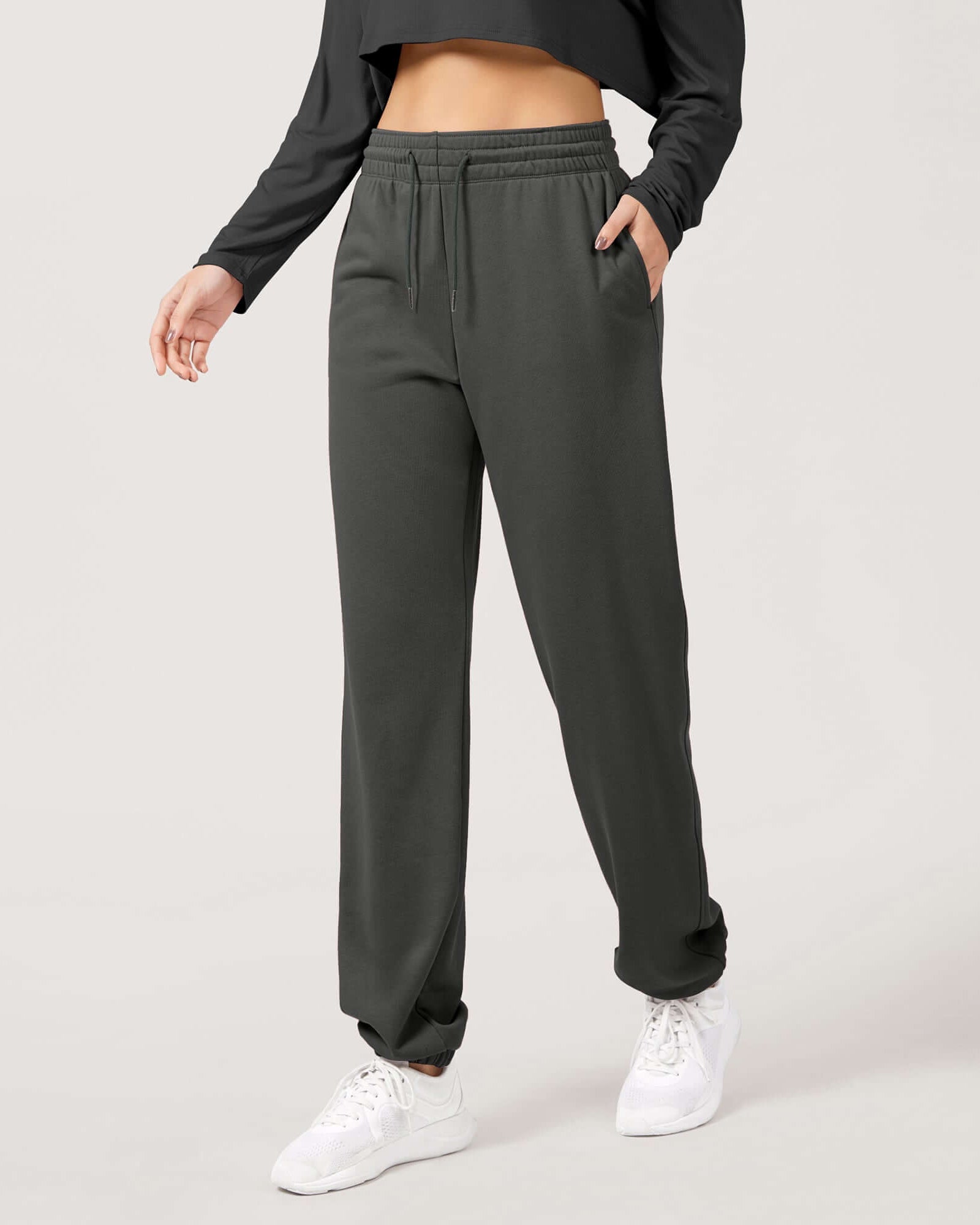 Cotton French Terry High Waist Drawstring Lounge Pants - ododos