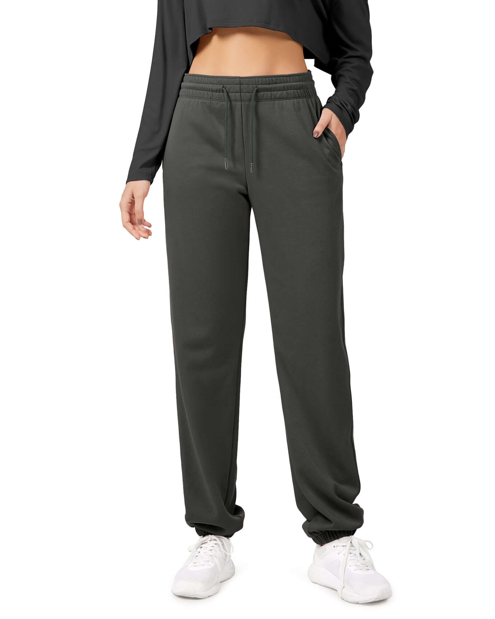 Cotton French Terry High Waist Drawstring Lounge Pants - ododos