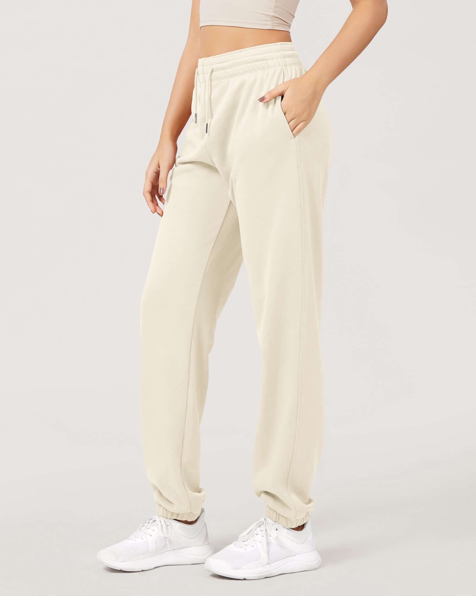 Cotton French Terry High Waist Drawstring Lounge Pants - ododos