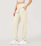 Cotton French Terry High Waist Drawstring Lounge Pants - ododos