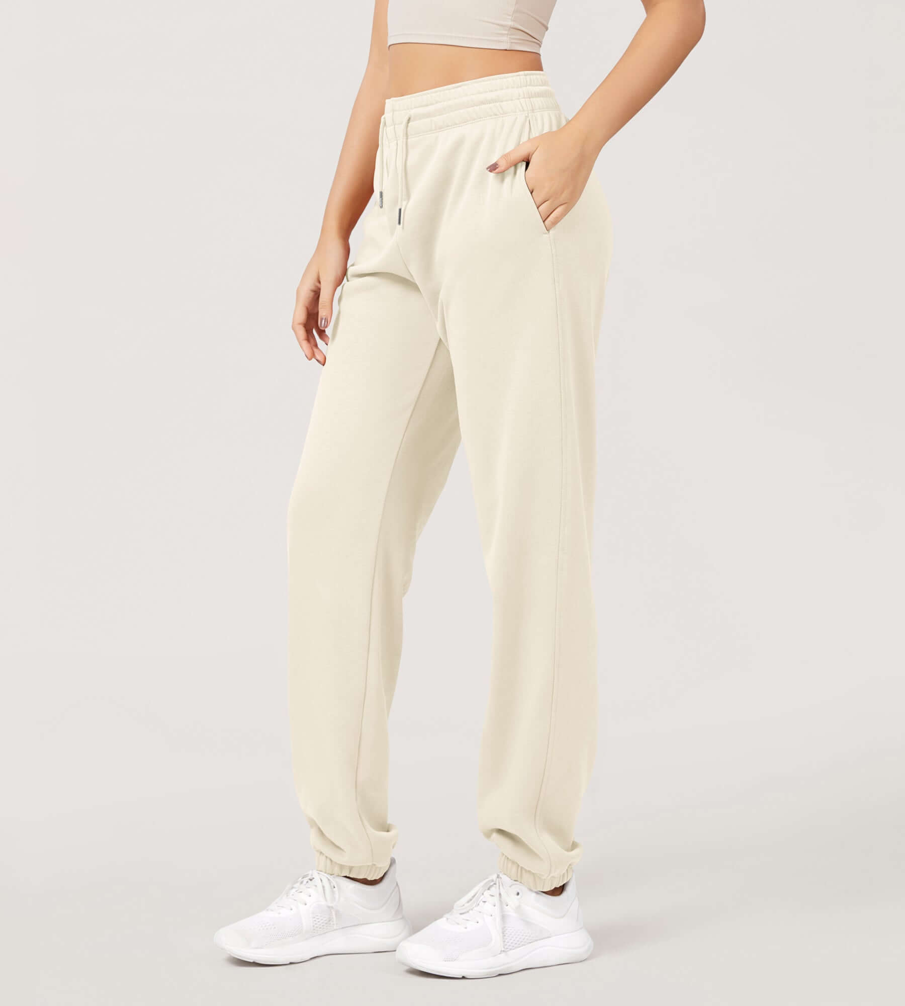 Cotton French Terry High Waist Drawstring Lounge Pants - ododos