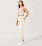 Cotton French Terry High Waist Drawstring Lounge Pants Cream - ododos