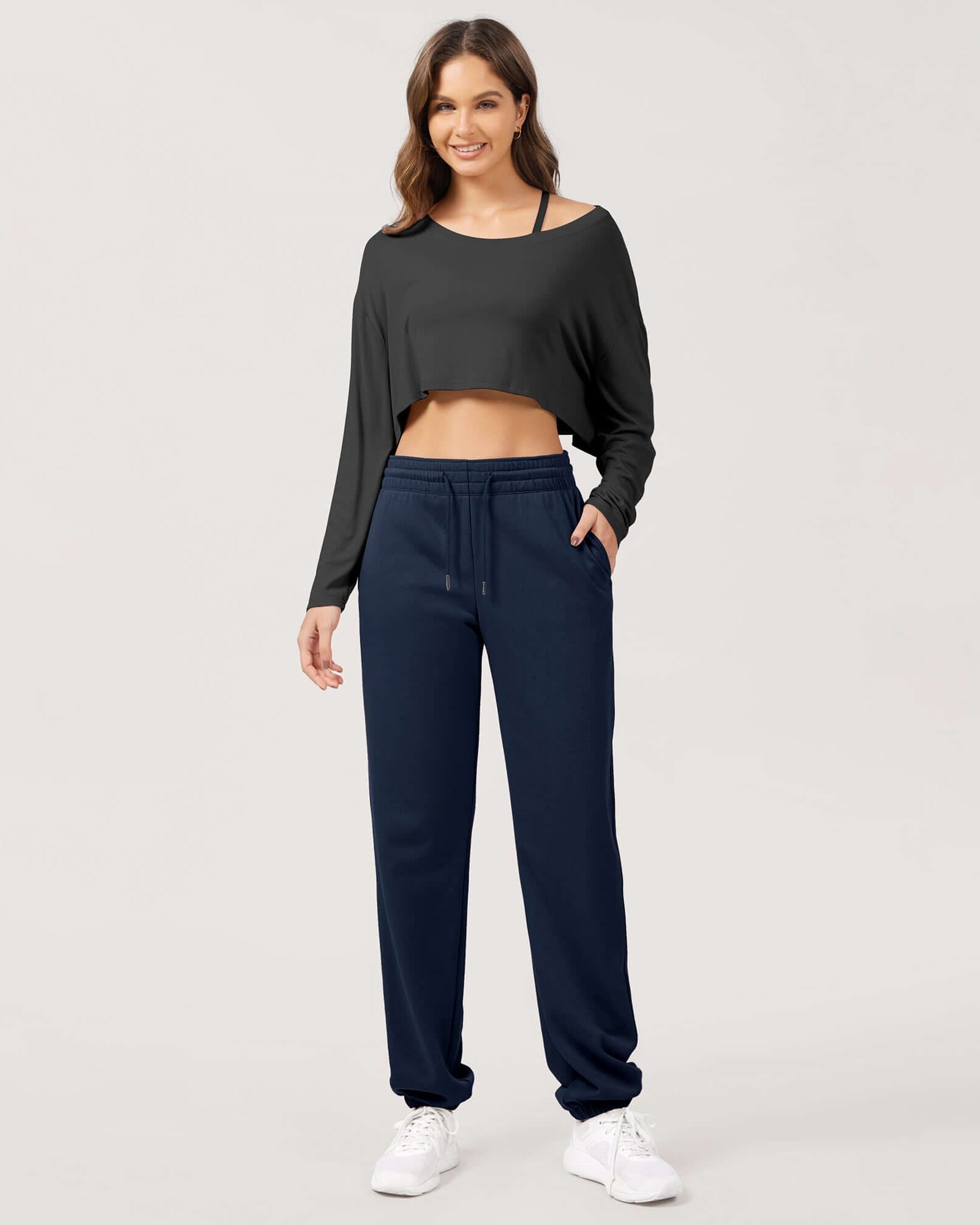 Cotton French Terry High Waist Drawstring Lounge Pants - ododos