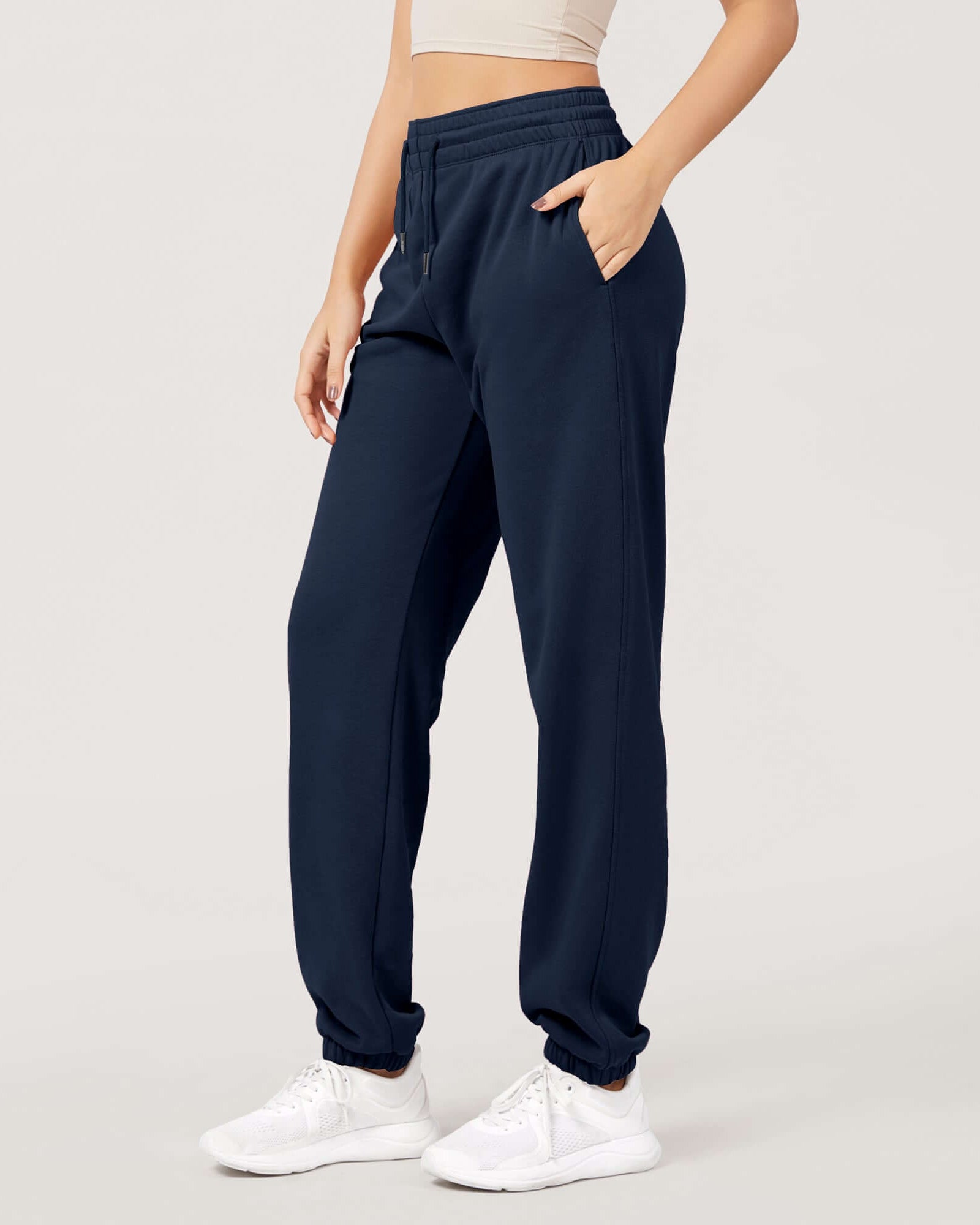 Cotton French Terry High Waist Drawstring Lounge Pants - ododos