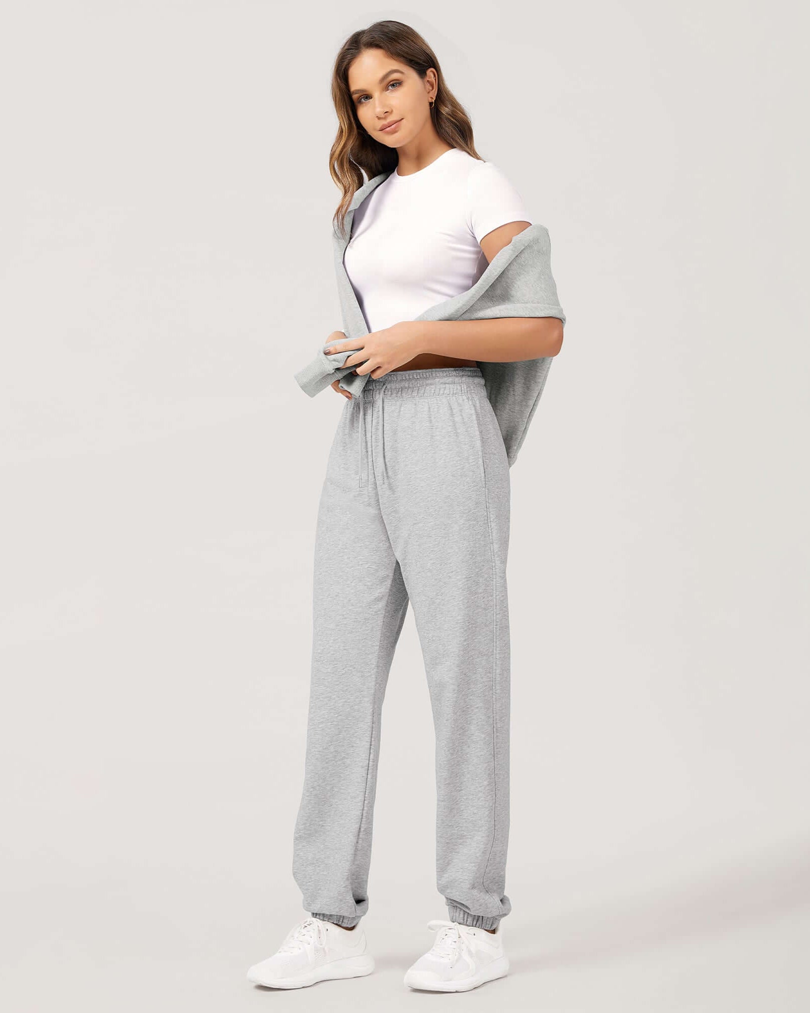 Cotton French Terry High Waist Drawstring Lounge Pants - ododos