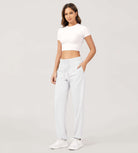 Cotton French Terry High Waist Drawstring Lounge Pants Heather White - ododos