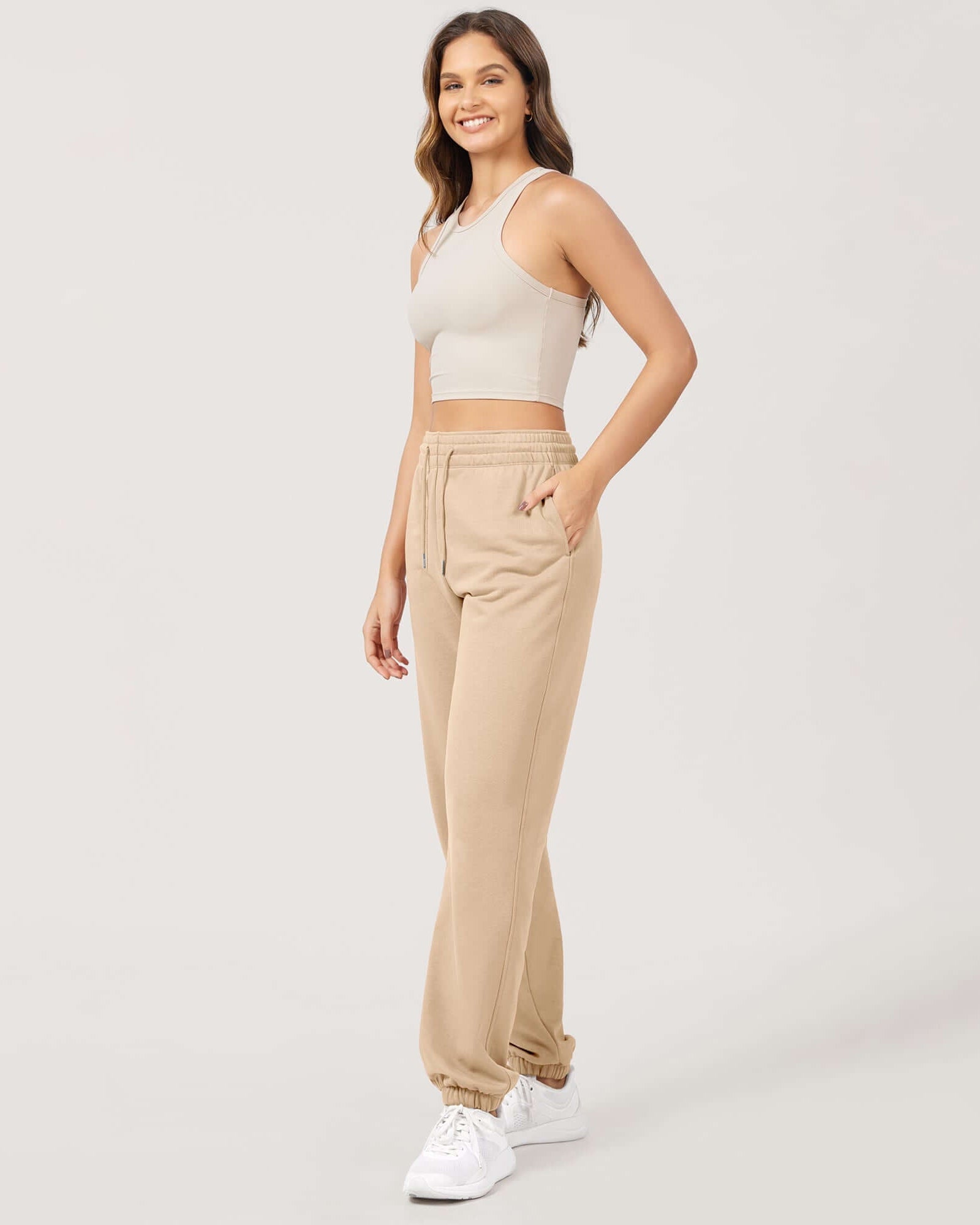 Cotton French Terry High Waist Drawstring Lounge Pants - ododos