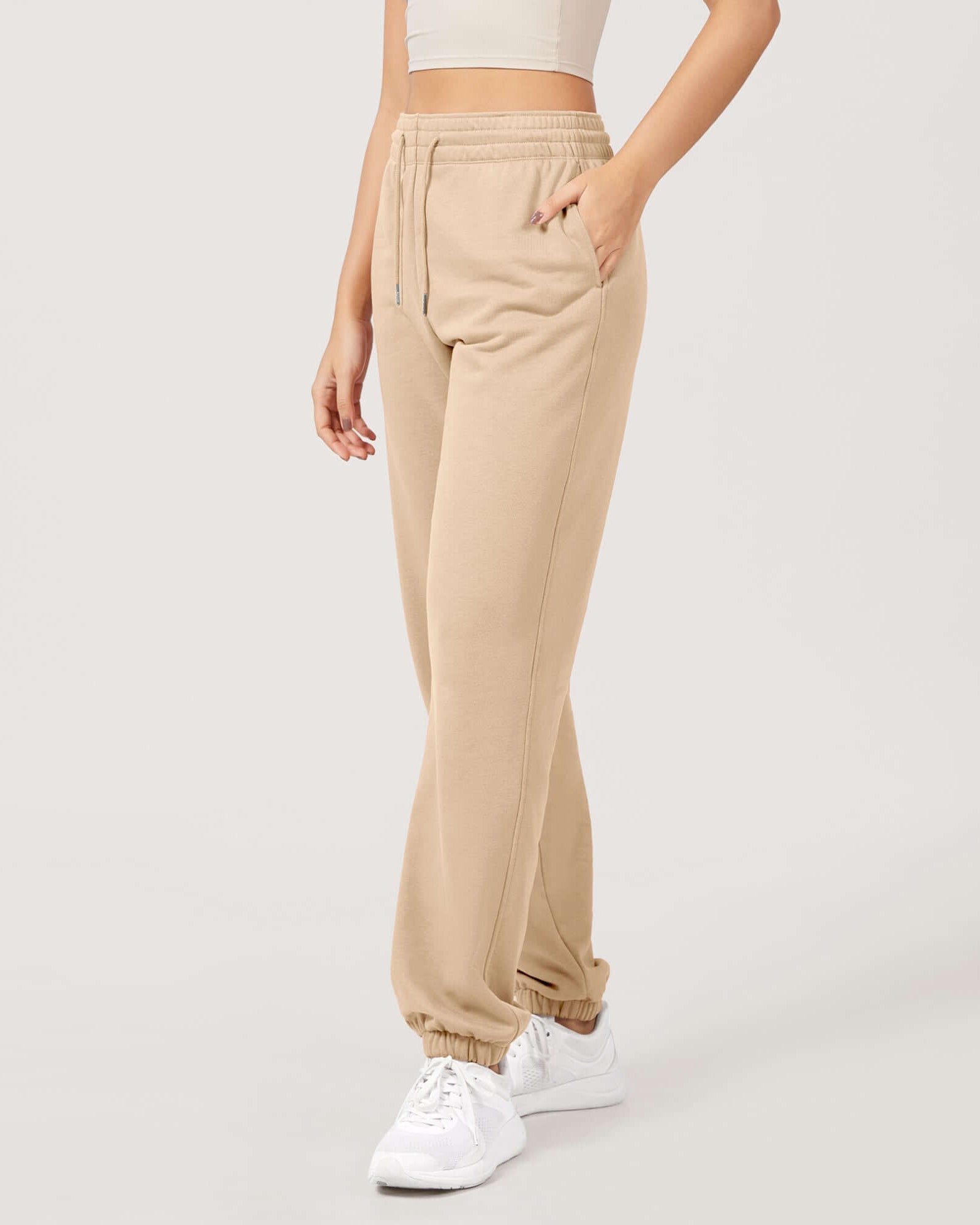 Cotton French Terry High Waist Drawstring Lounge Pants - ododos