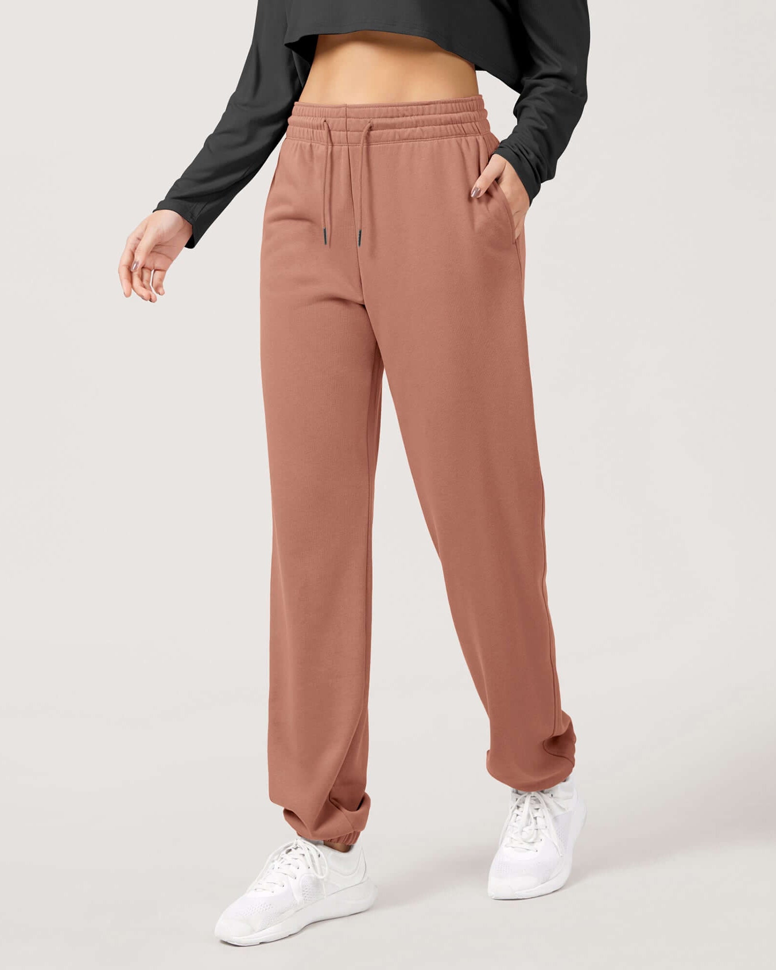 Cotton French Terry High Waist Drawstring Lounge Pants - ododos