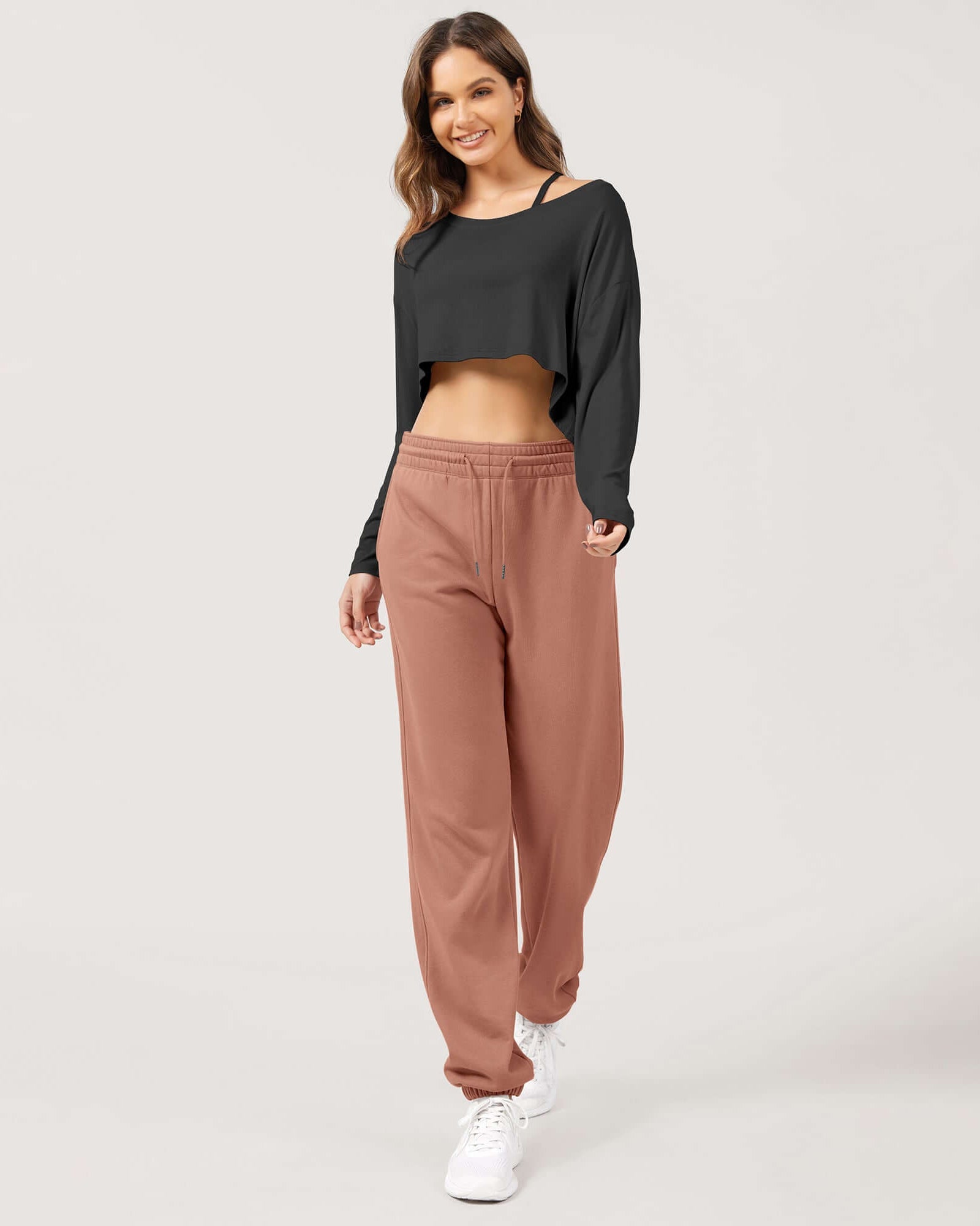 Cotton French Terry High Waist Drawstring Lounge Pants - ododos
