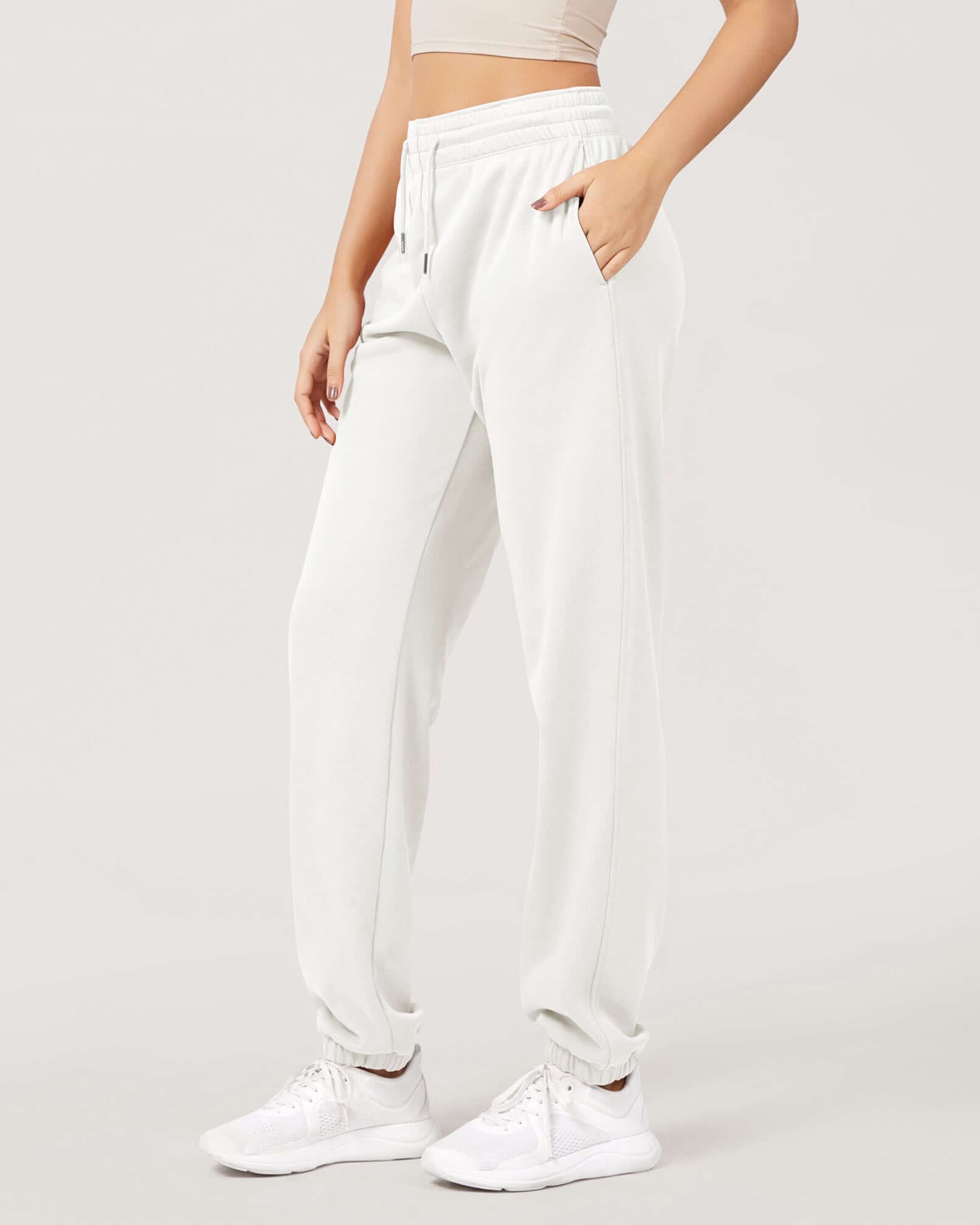 Cotton French Terry High Waist Drawstring Lounge Pants - ododos
