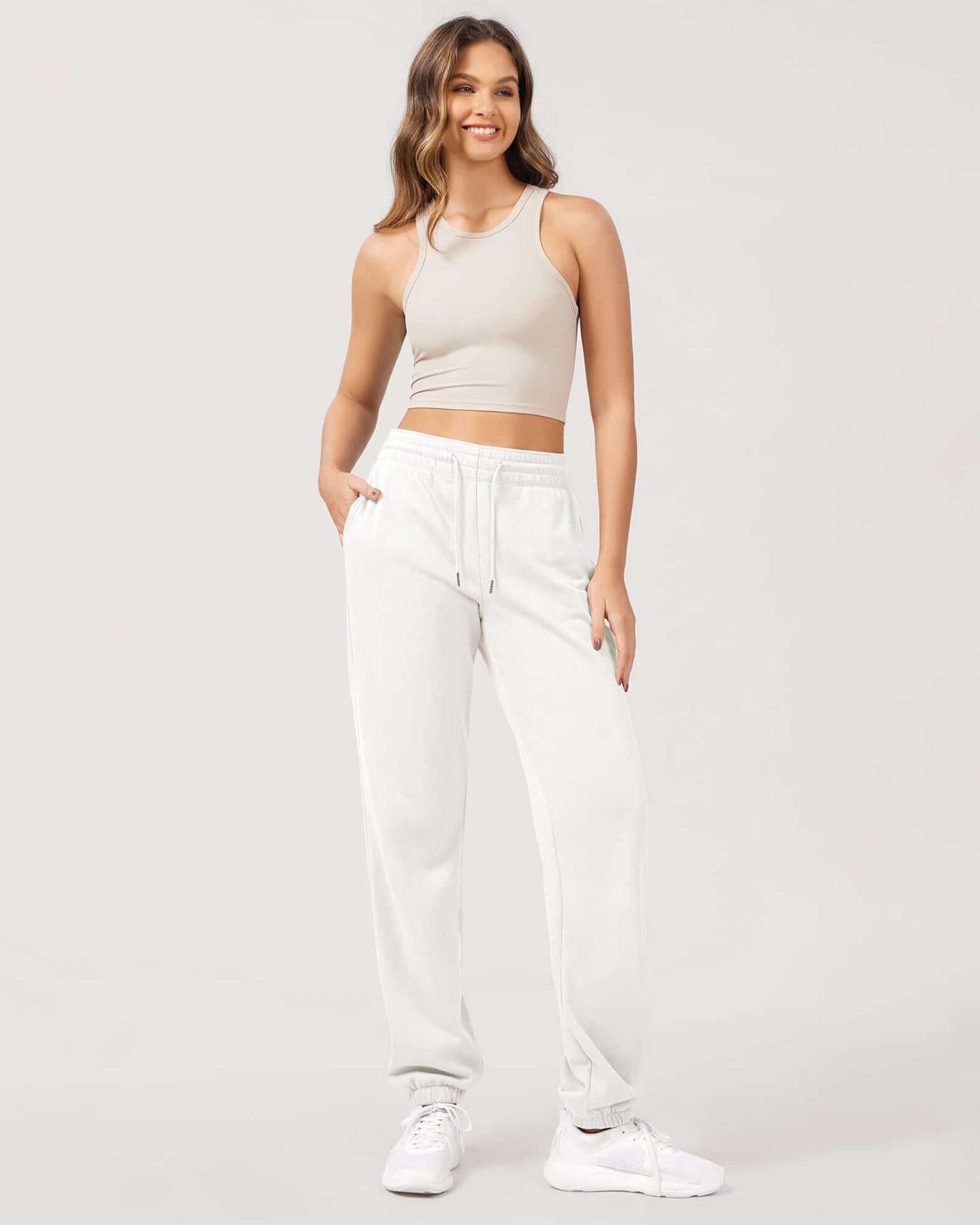 Cotton French Terry High Waist Drawstring Lounge Pants - ododos