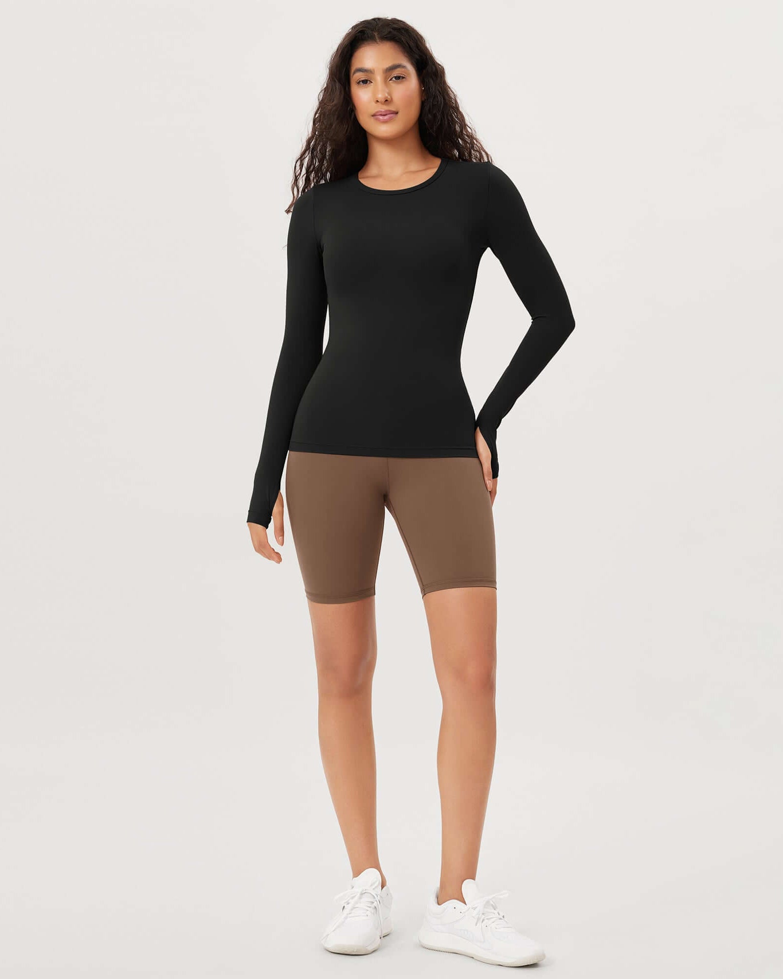 Cloud Feeling Crew Neck Yoga Tee Workout Shirts with Thumb Hole - ododos