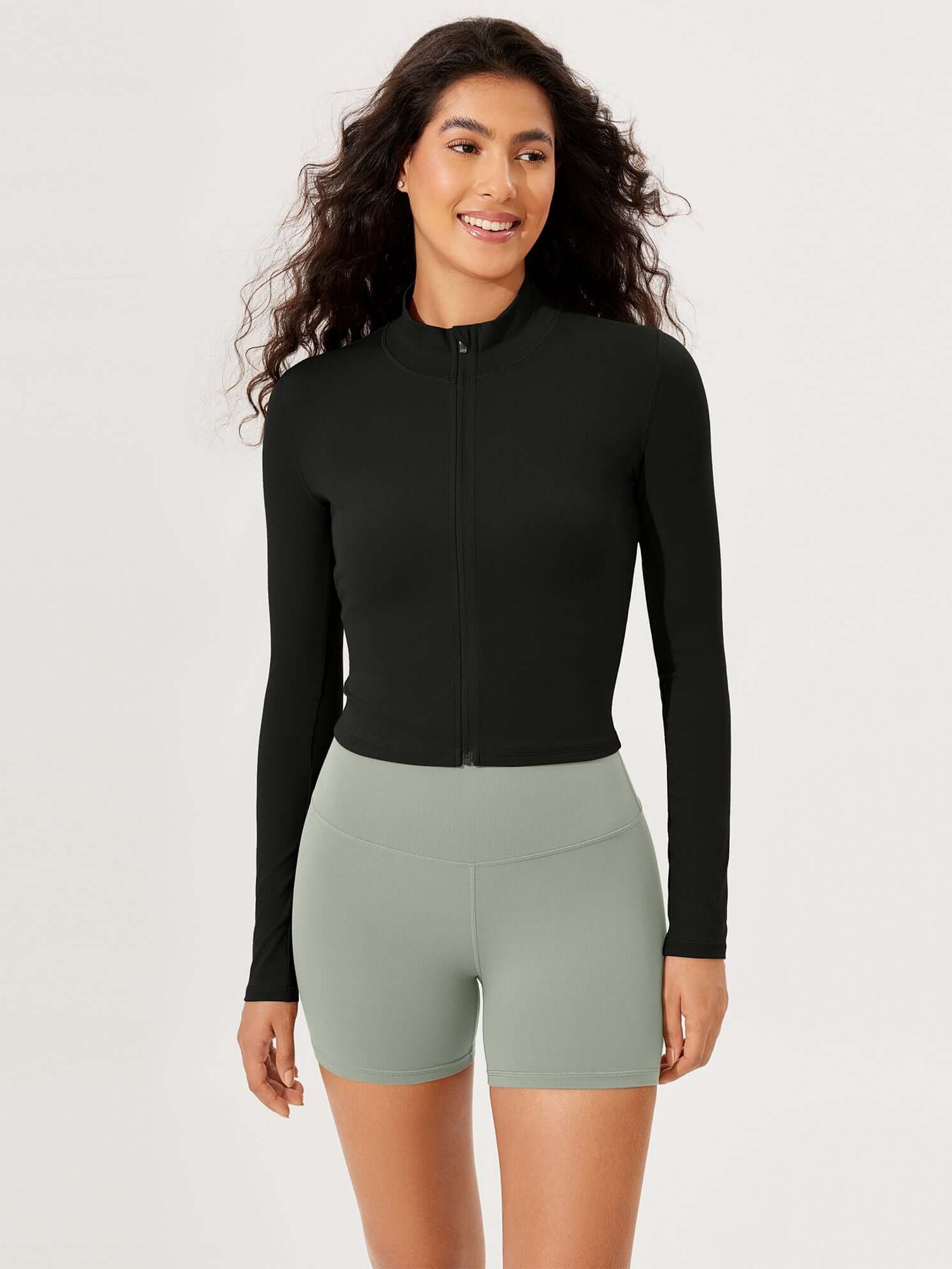 Athletic Full Zip Mock Neck Lightweight Jacket - ododos