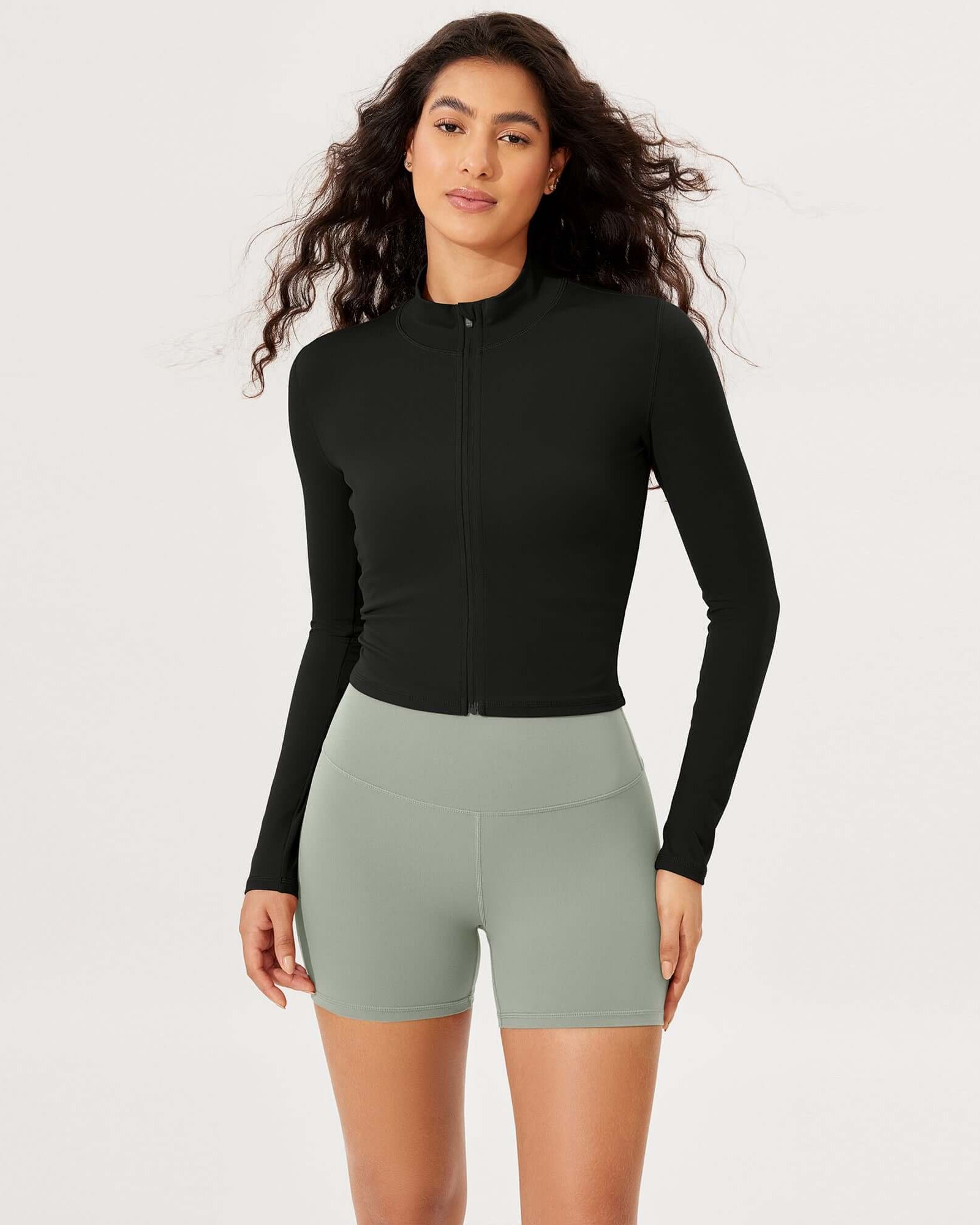 Athletic Full Zip Mock Neck Lightweight Jacket Black - ododos