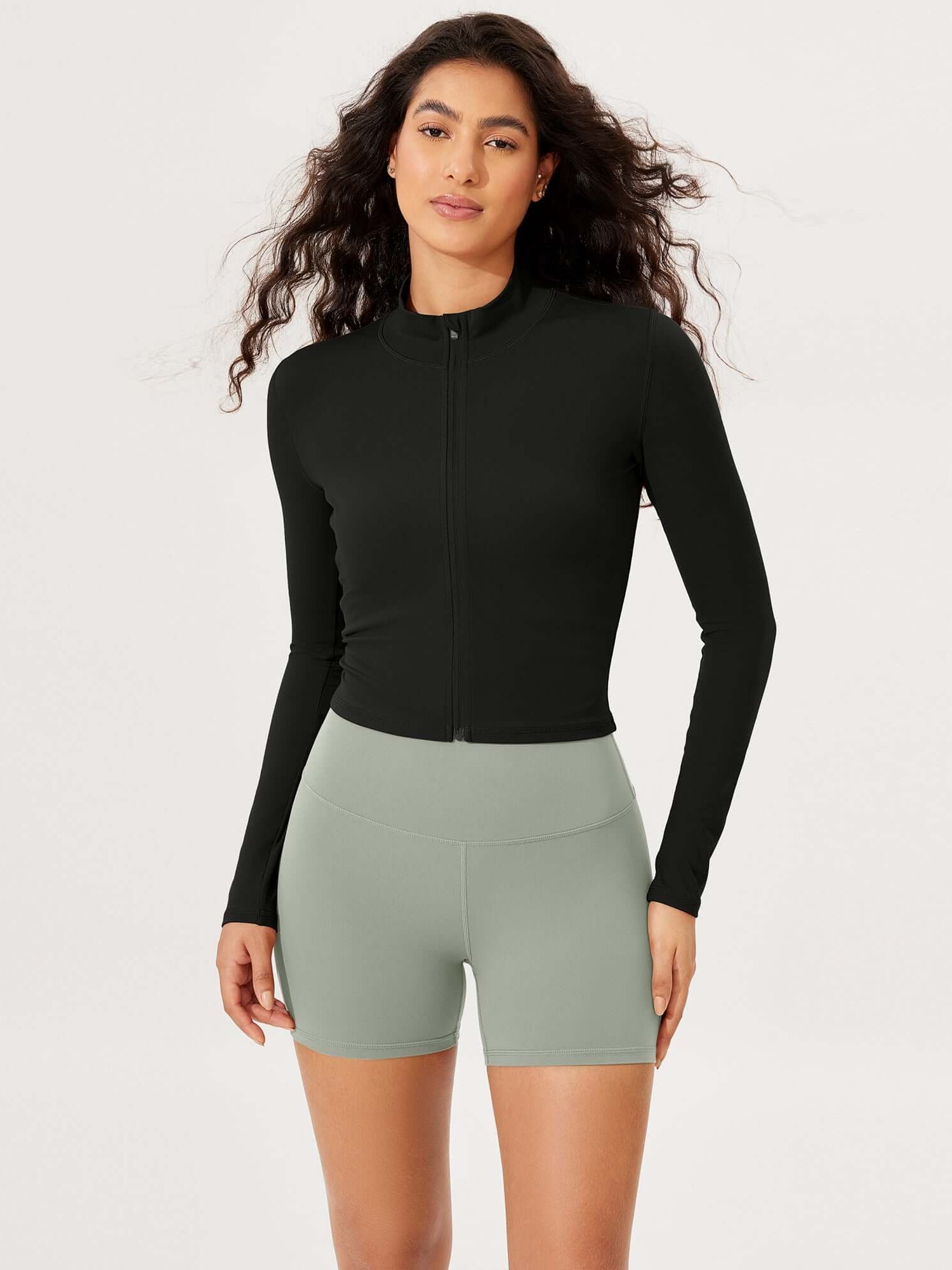 Athletic Full Zip Mock Neck Lightweight Jacket Black - ododos