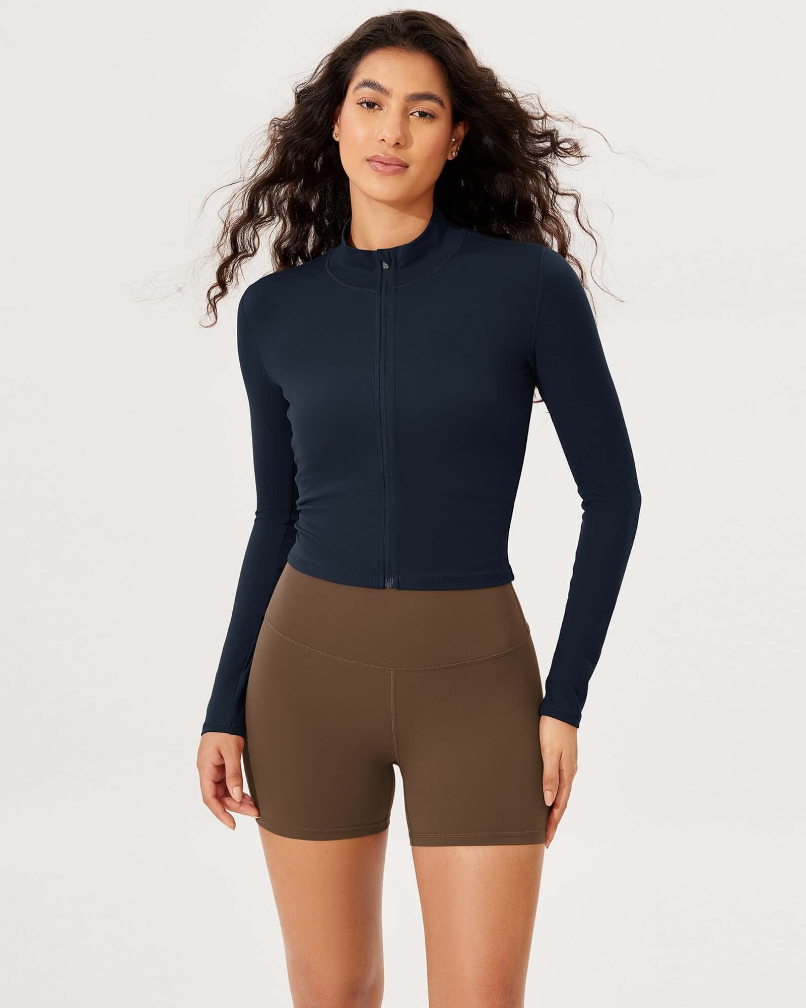 Athletic Full Zip Mock Neck Lightweight Jacket Deep Navy - ododos