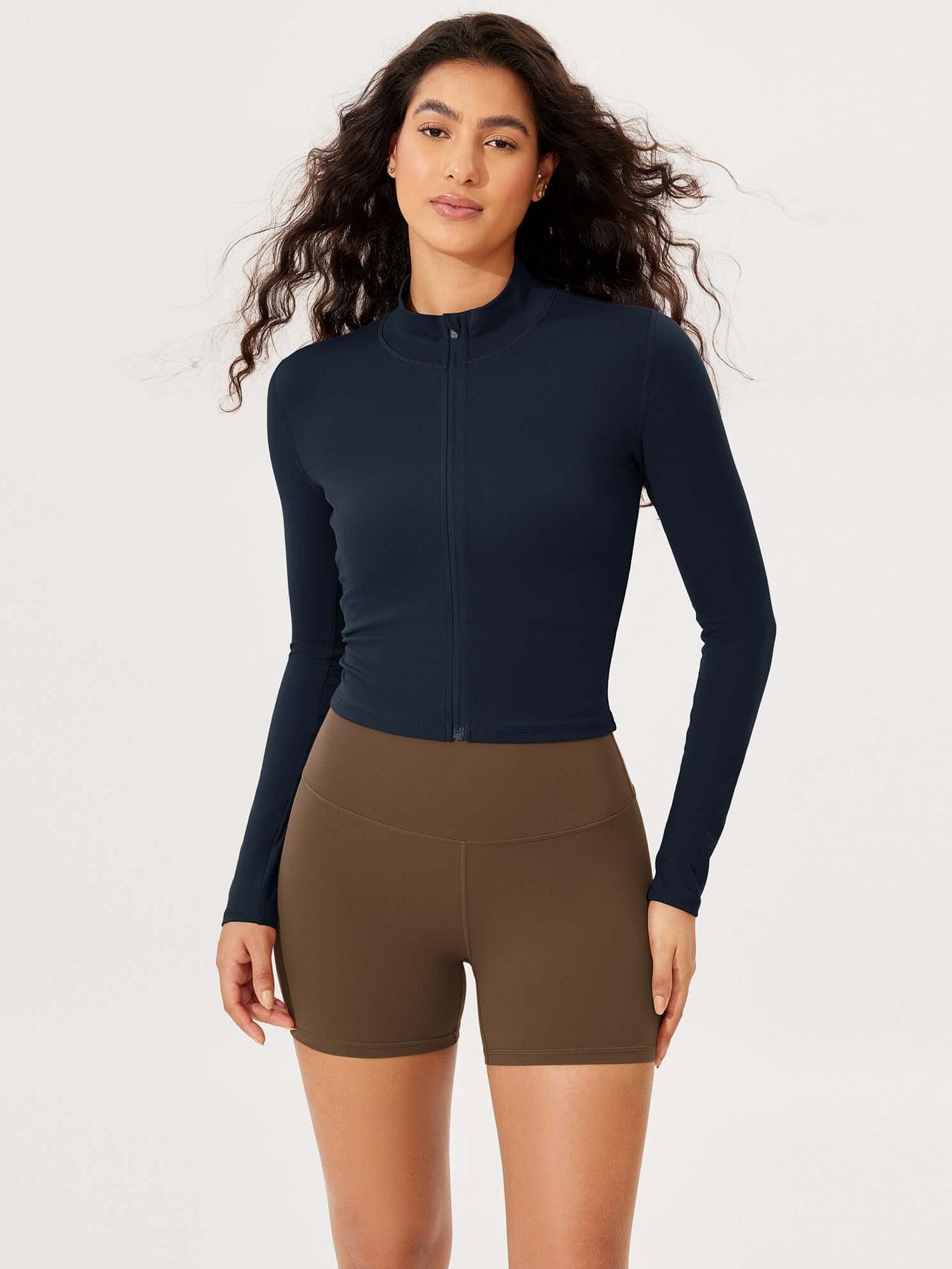 Athletic Full Zip Mock Neck Lightweight Jacket Deep Navy - ododos