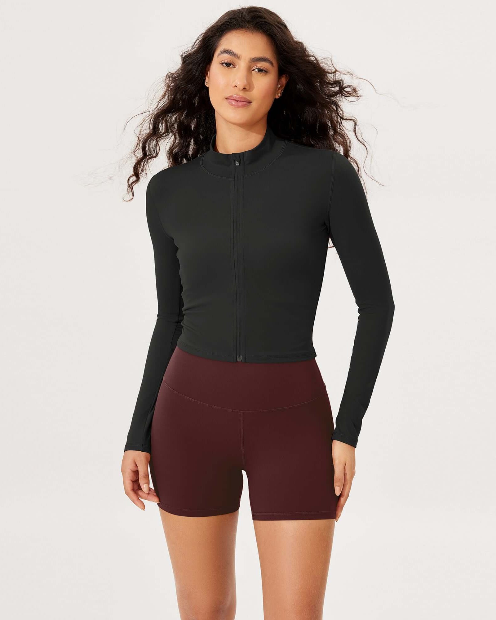 Athletic Full Zip Mock Neck Lightweight Jacket Onyx Black Grey - ododos