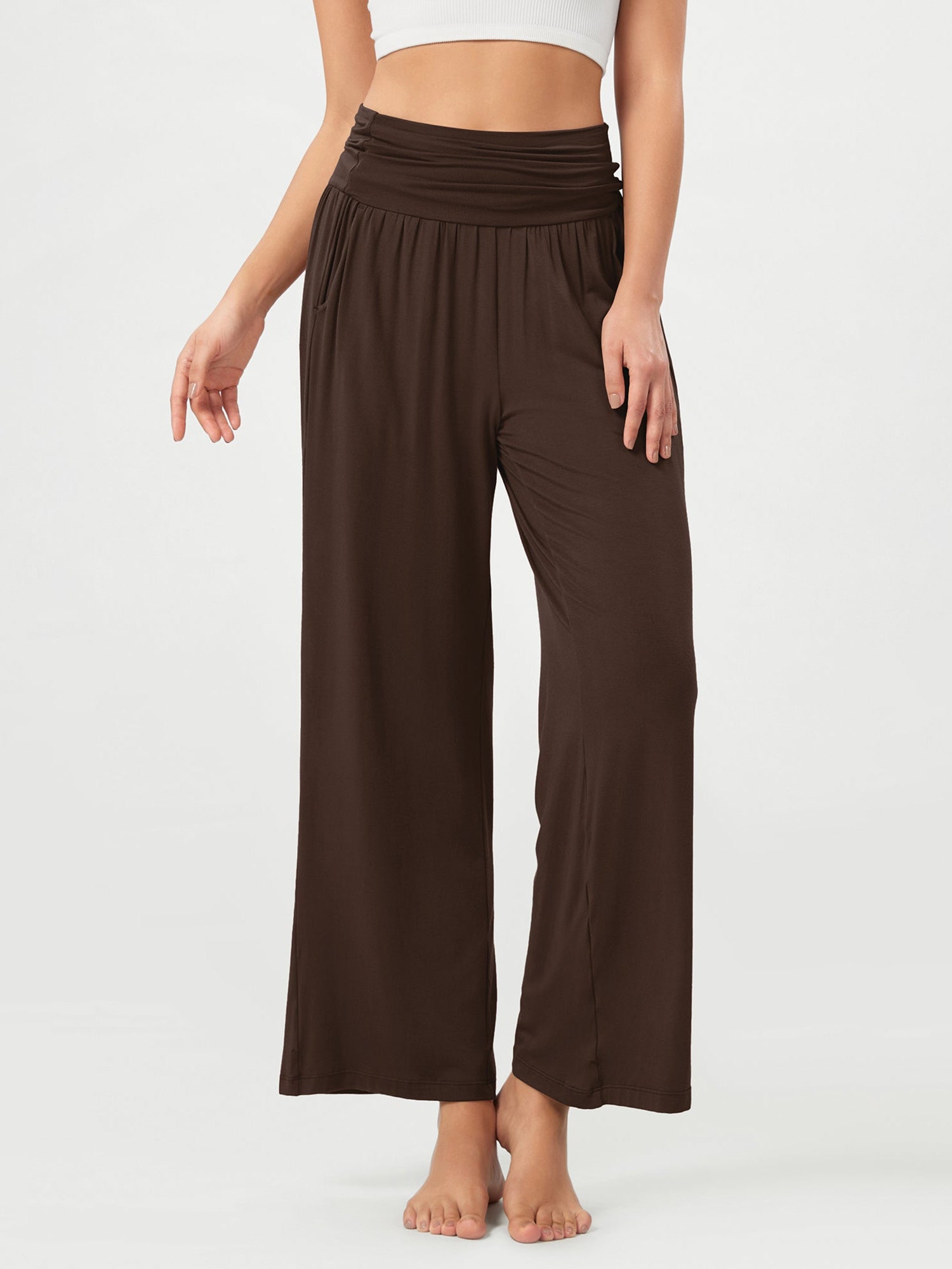 26 Wide Leg Palazzo Loose Comfy Lounge Pants with Pockets Chocolate - ododos
