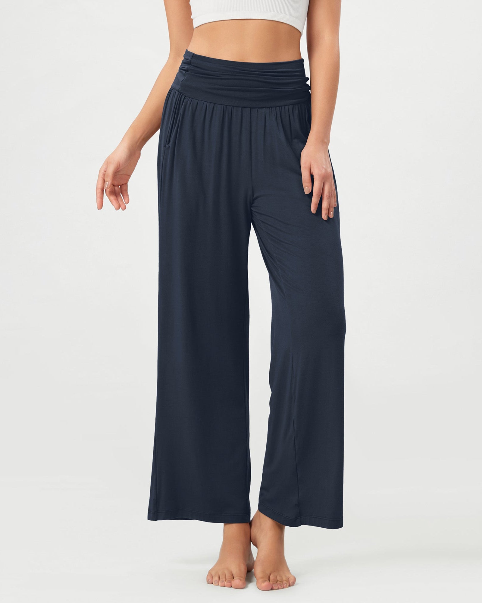 26 Wide Leg Palazzo Loose Comfy Lounge Pants with Pockets Midnight - ododos