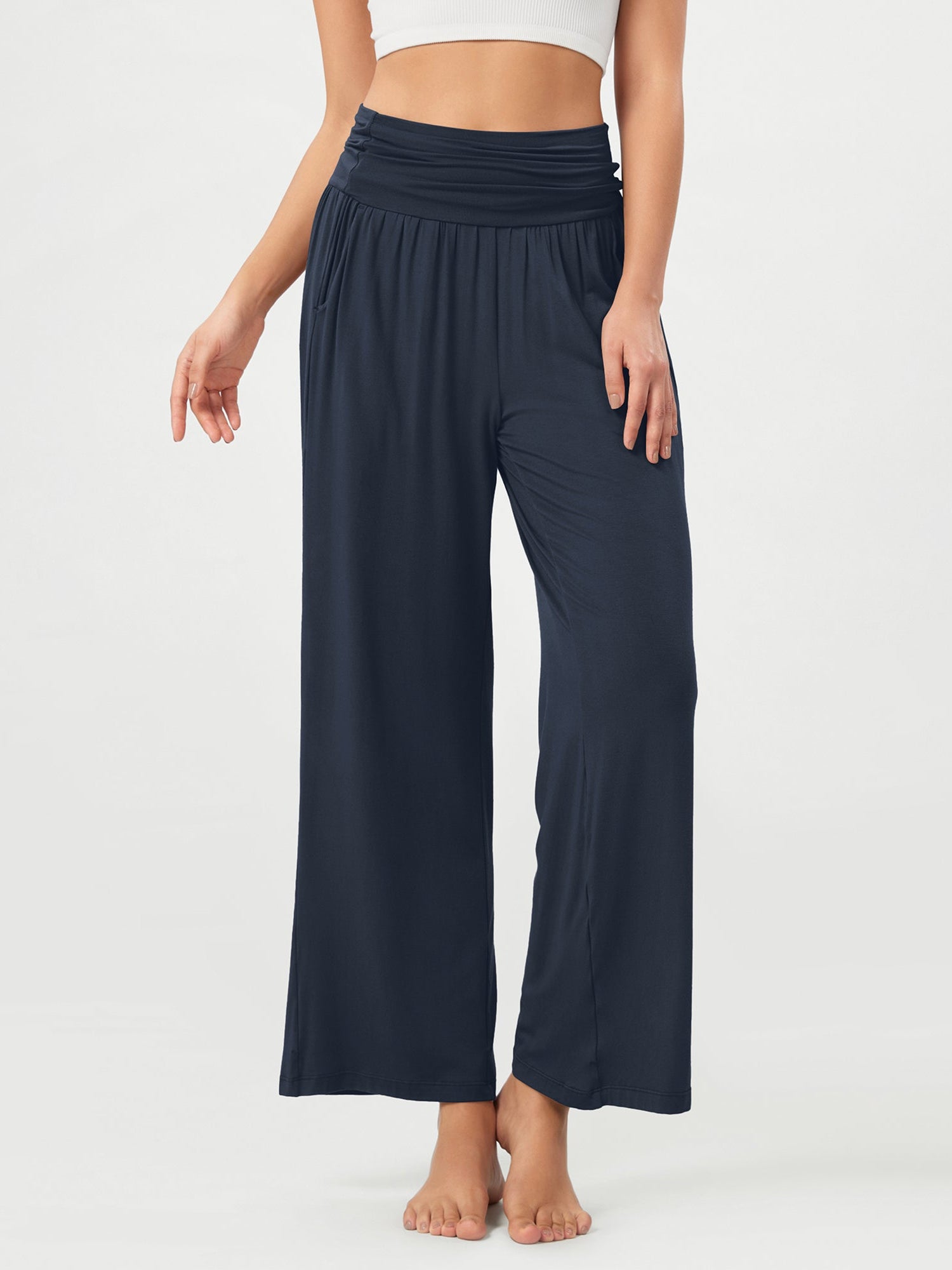 26 Wide Leg Palazzo Loose Comfy Lounge Pants with Pockets Midnight - ododos