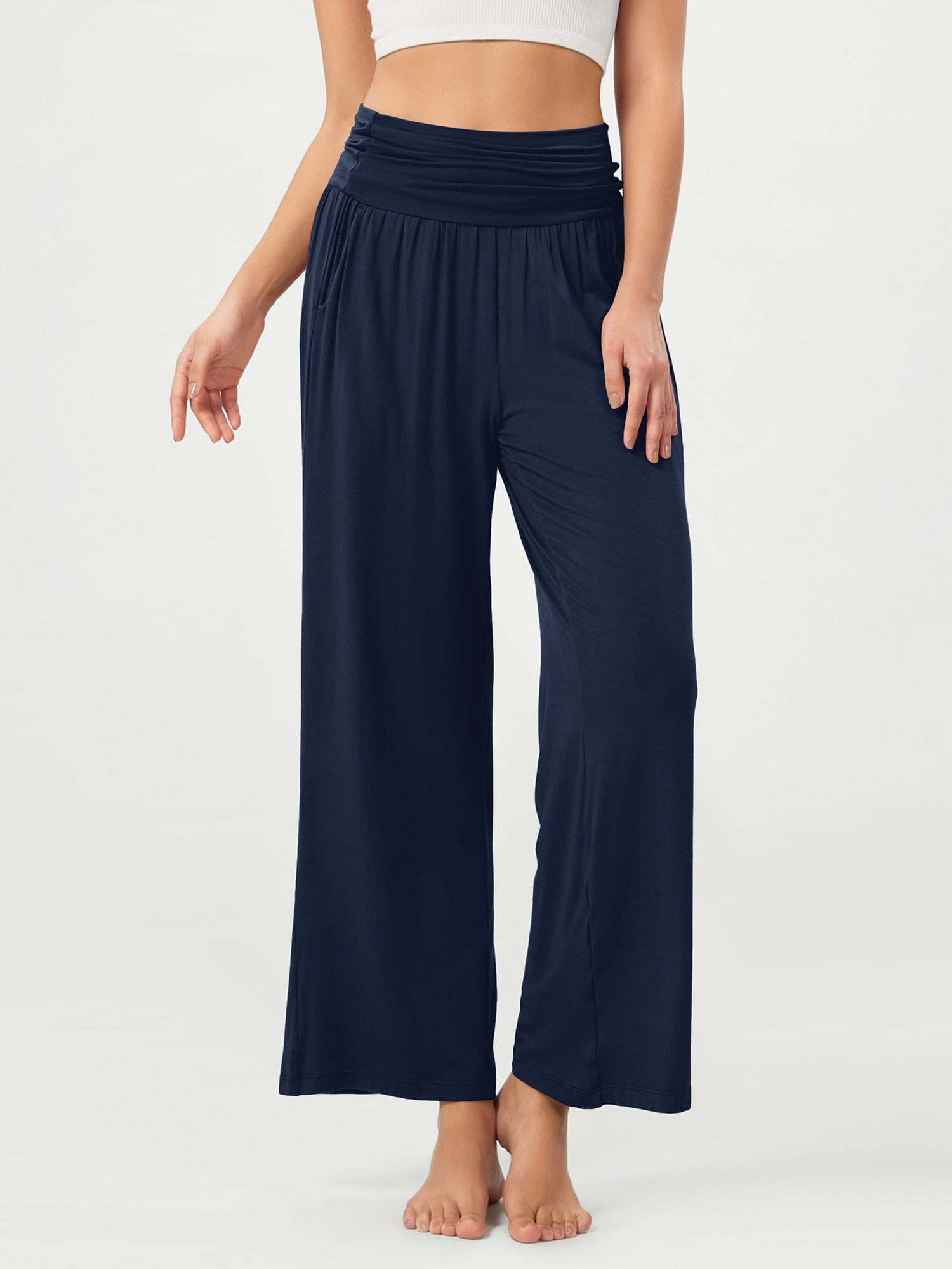 26 Wide Leg Palazzo Loose Comfy Lounge Pants with Pockets Navy - ododos