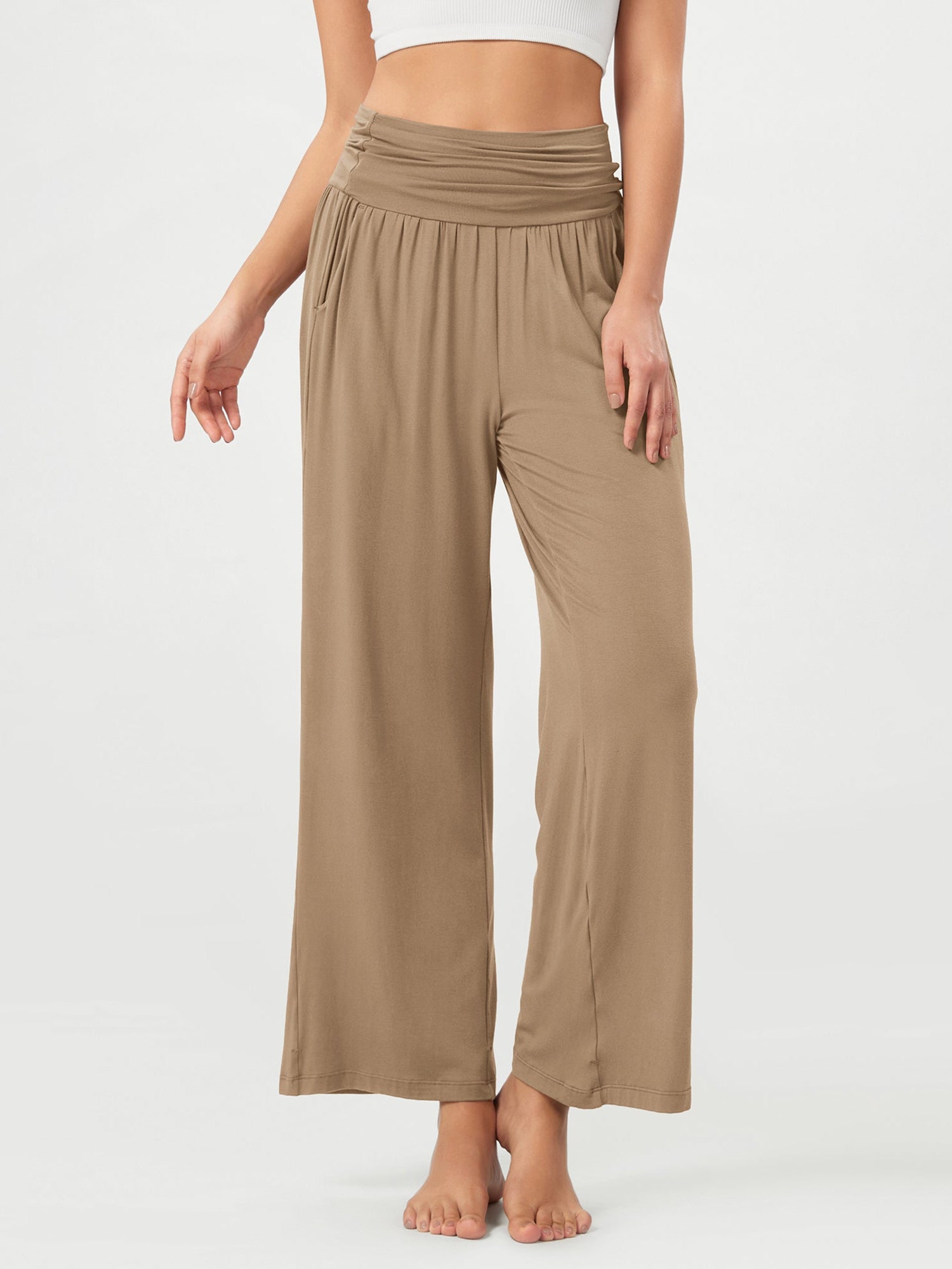 26 Wide Leg Palazzo Loose Comfy Lounge Pants with Pockets Peanut - ododos