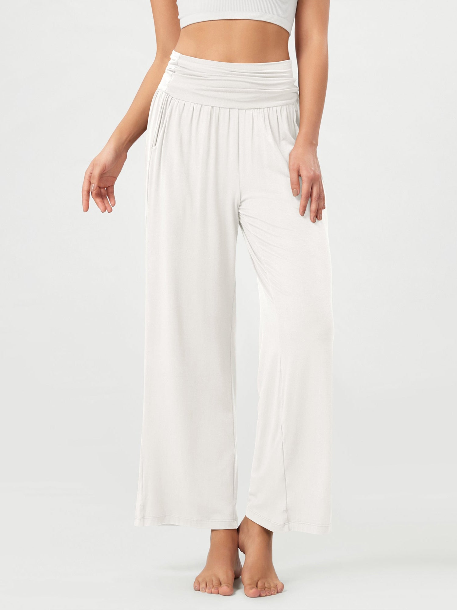 26 Wide Leg Palazzo Loose Comfy Lounge Pants with Pockets Off-white - ododos