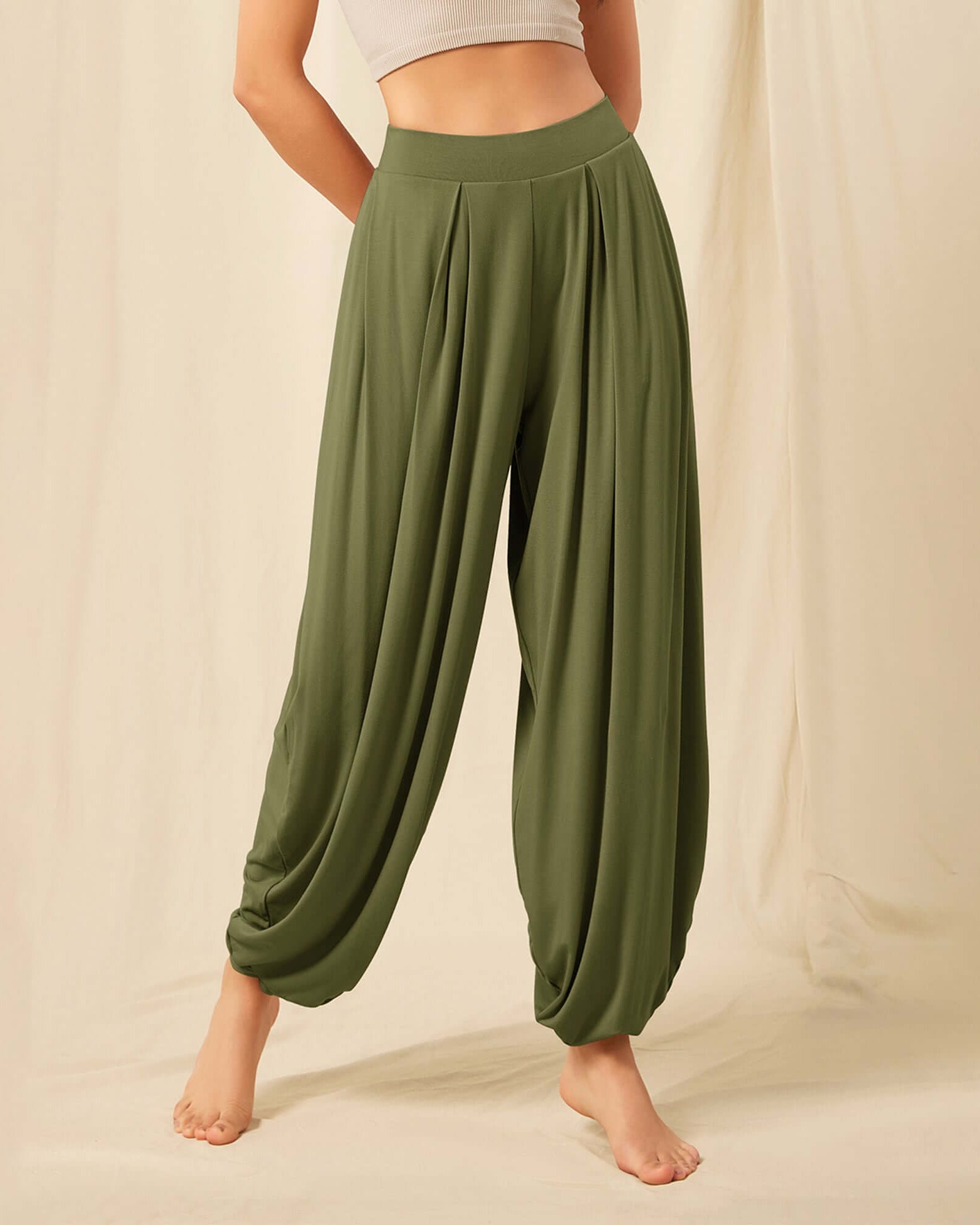 Women's Wide Leg Loose Draped Harem Pants with Pockets - ododos