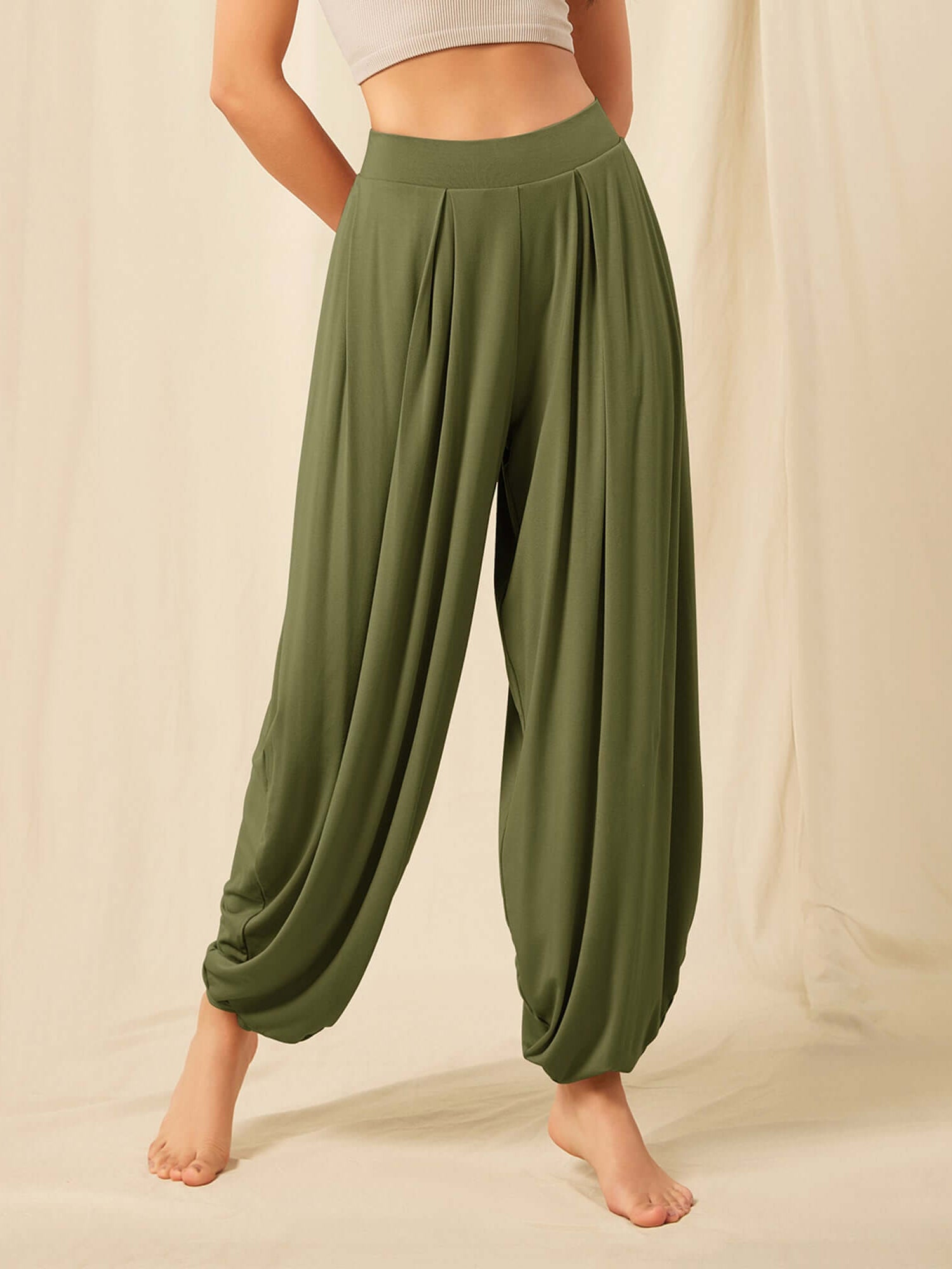 Women's Wide Leg Loose Draped Harem Pants with Pockets - ododos