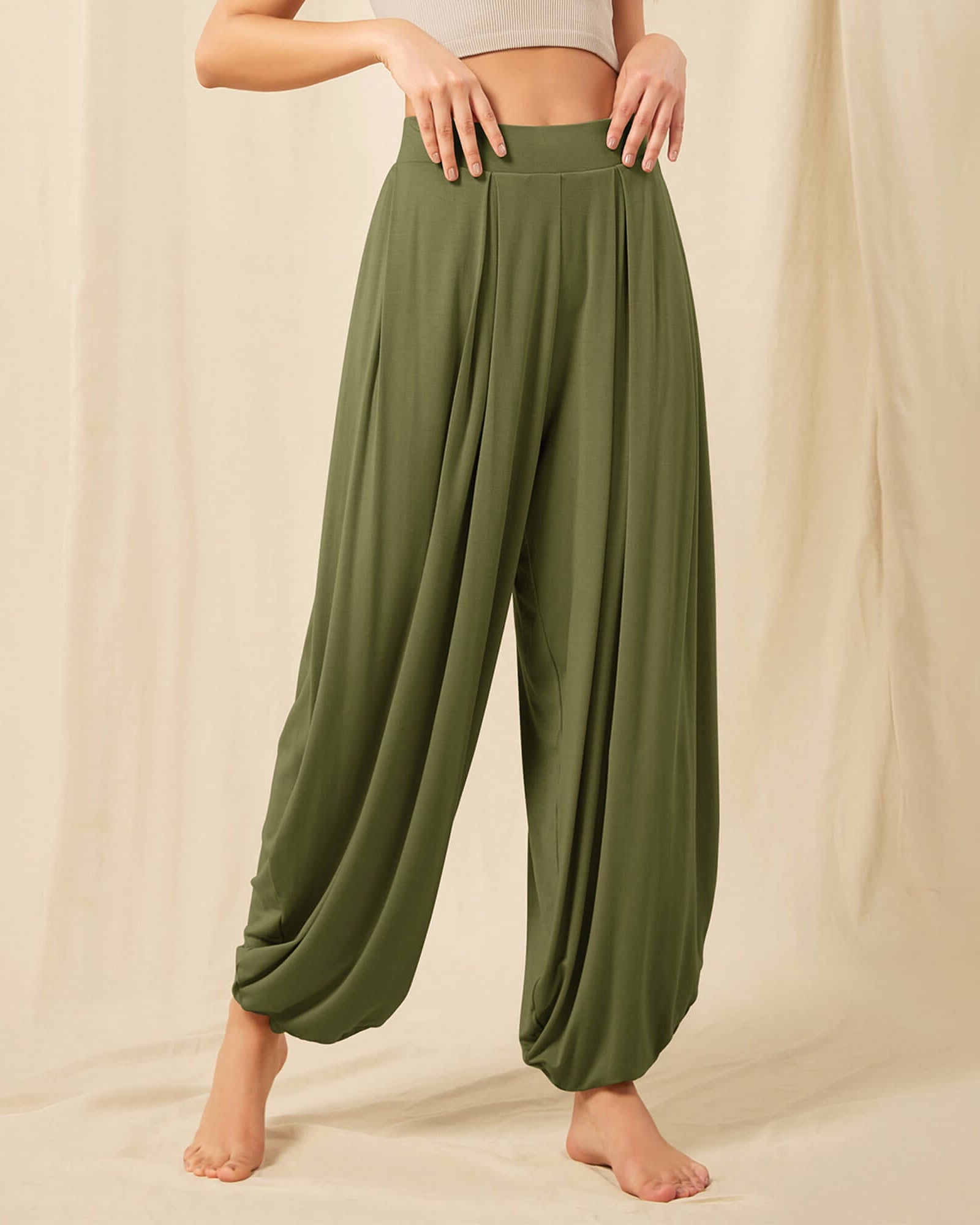Women's Wide Leg Loose Draped Harem Pants with Pockets - ododos