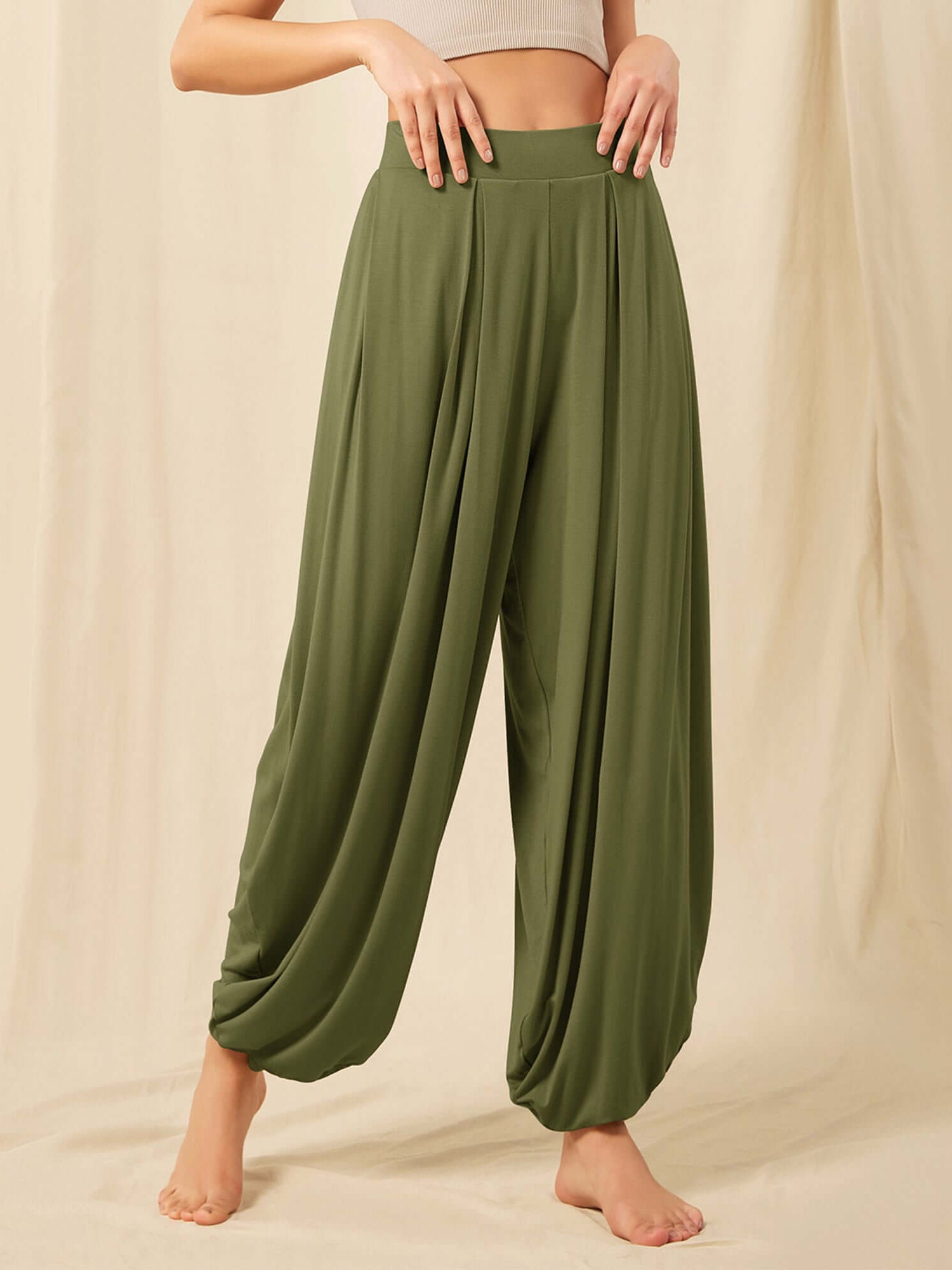 Women's Wide Leg Loose Draped Harem Pants with Pockets - ododos
