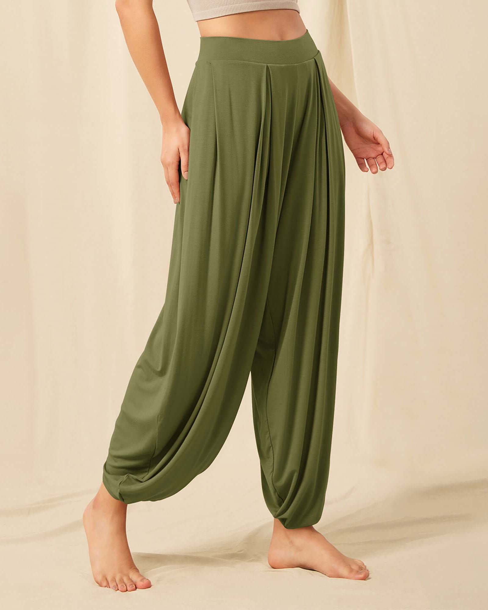 Women's Wide Leg Loose Draped Harem Pants with Pockets - ododos