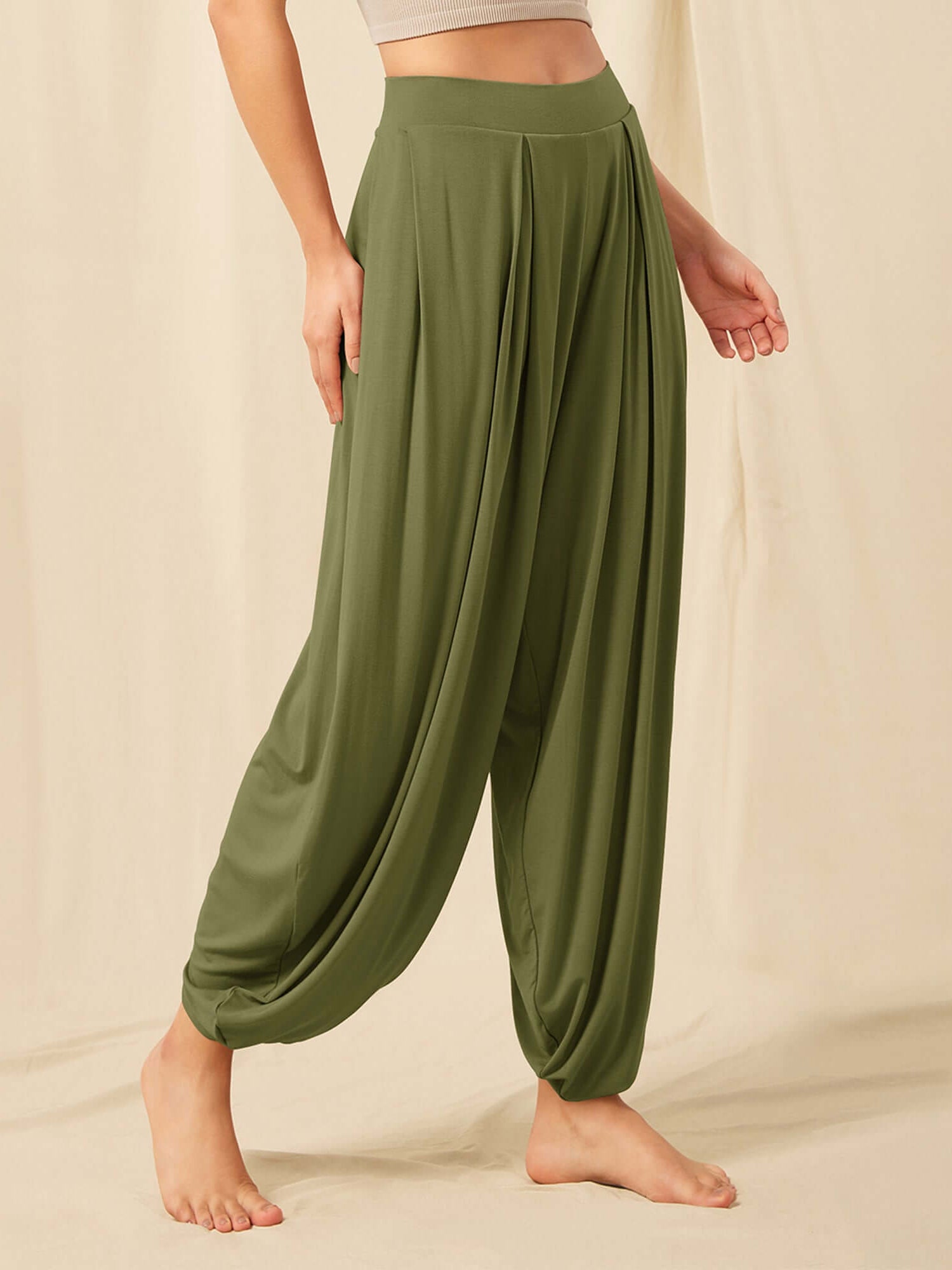 Women's Wide Leg Loose Draped Harem Pants with Pockets - ododos