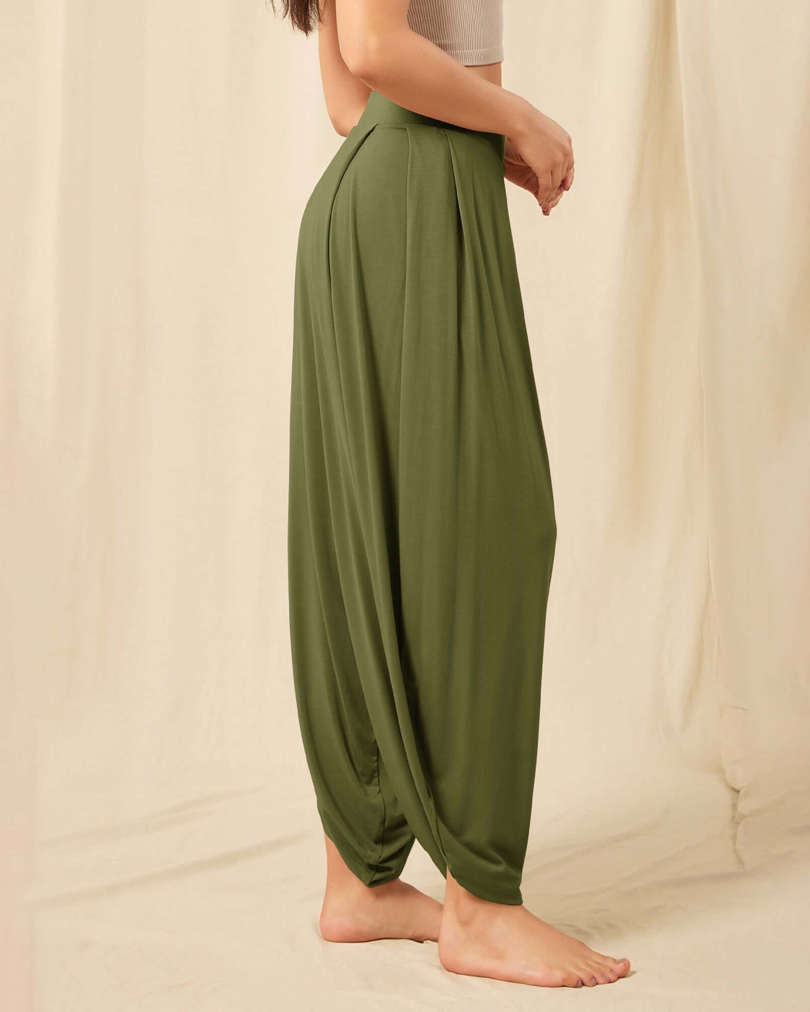 Women's Wide Leg Loose Draped Harem Pants with Pockets - ododos