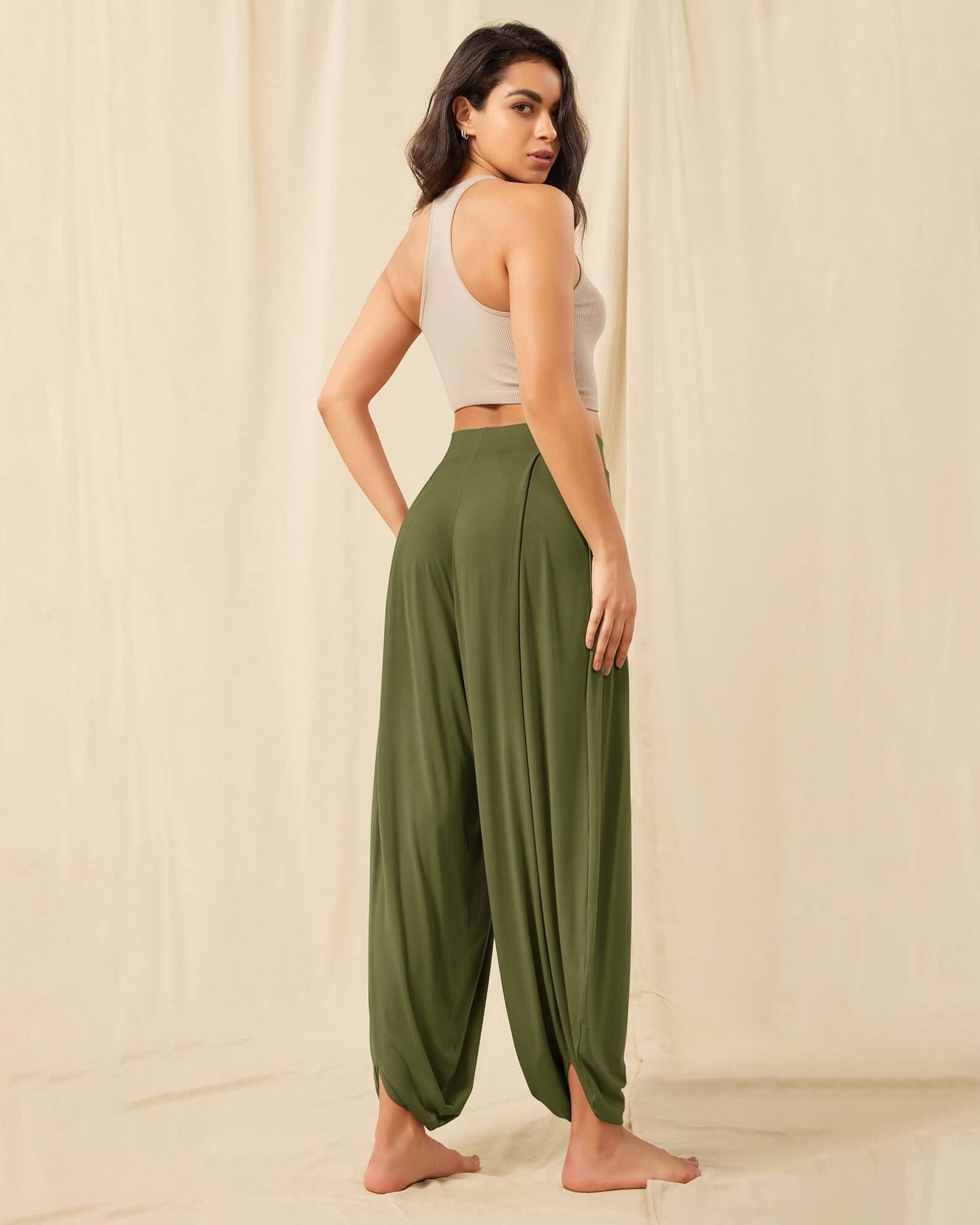 Women's Wide Leg Loose Draped Harem Pants with Pockets - ododos