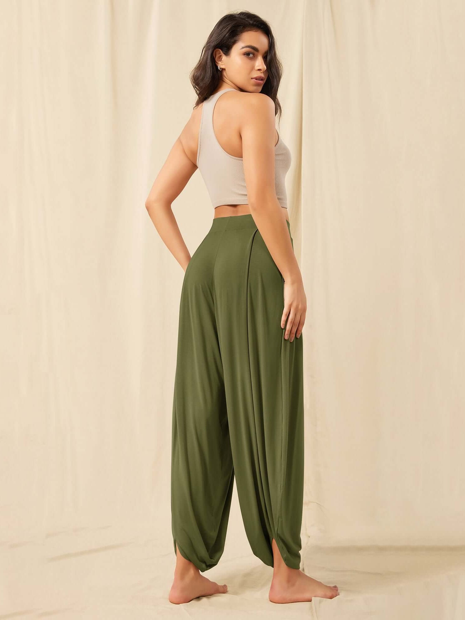 Women's Wide Leg Loose Draped Harem Pants with Pockets - ododos