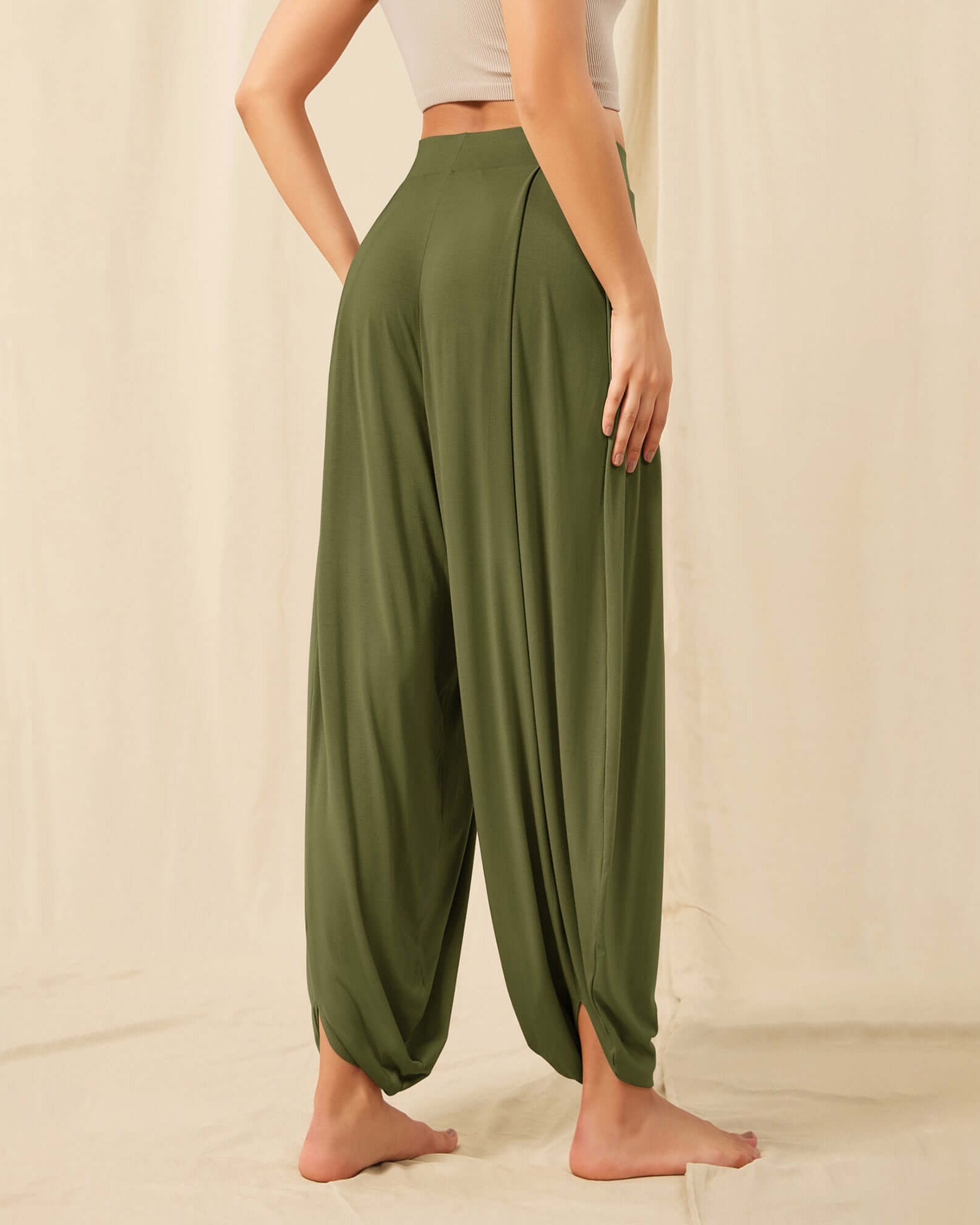 Women's Wide Leg Loose Draped Harem Pants with Pockets - ododos