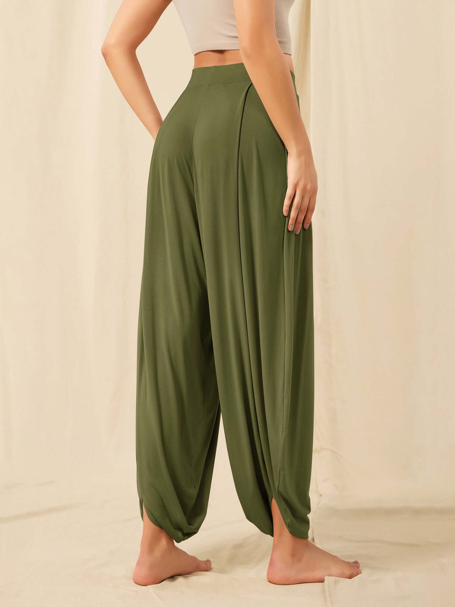 Women's Wide Leg Loose Draped Harem Pants with Pockets - ododos