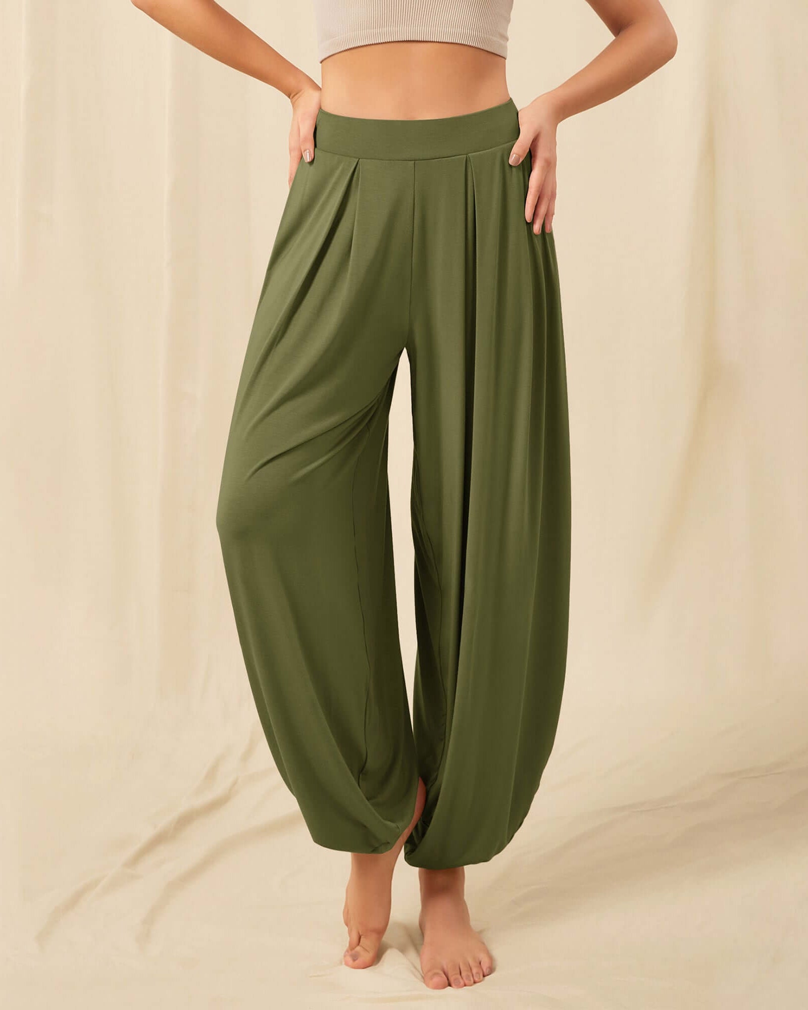 Women's Wide Leg Loose Draped Harem Pants with Pockets - ododos