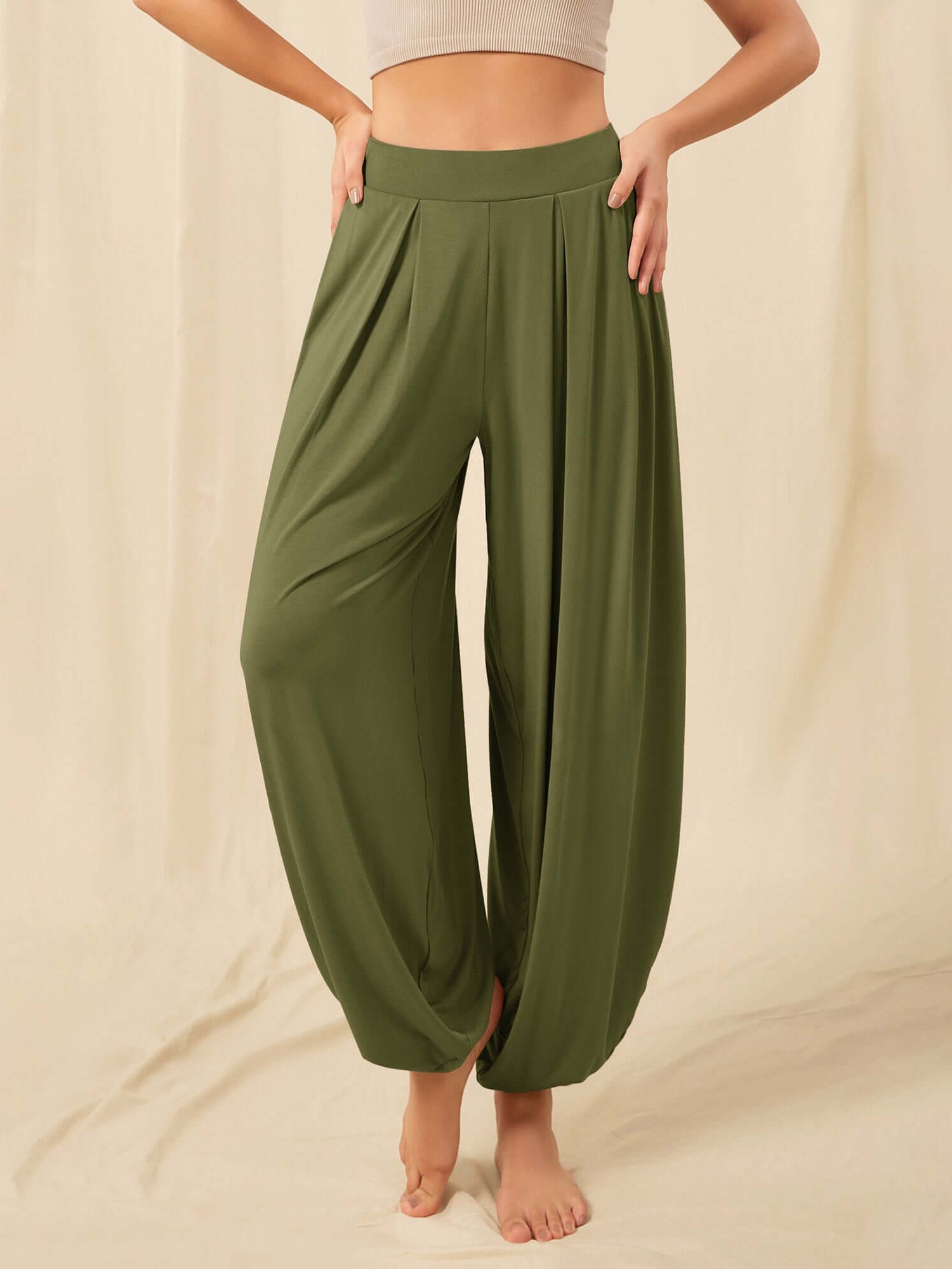Women's Wide Leg Loose Draped Harem Pants with Pockets - ododos